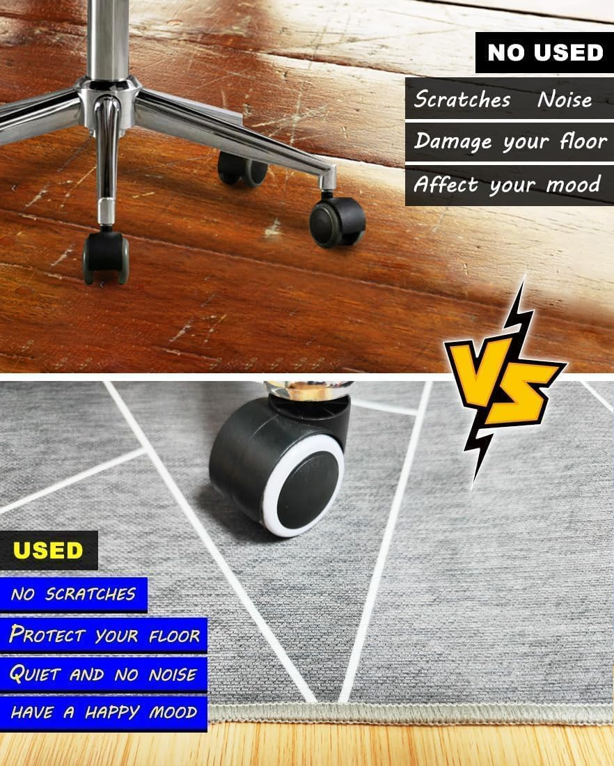 Office Chair Mat for Hardwood Floor, 100 * 120 Cm Office Rug Easy to Move, Floor Mat for Chair Rolling Chair Mat Office Home Anti-Slip Desk Chair Mat, Office Chair Mat for Hard Floor Black Grey image number 5
