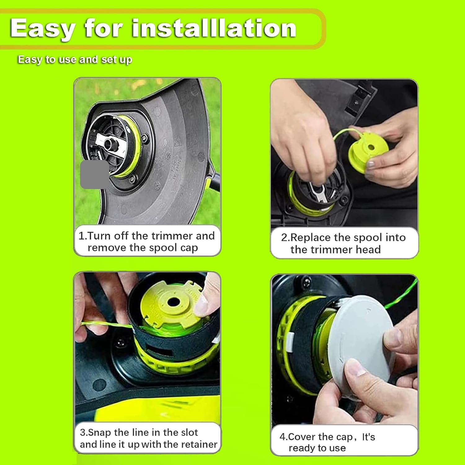 Replacement Trimmer String Set for Ryobi One Plus+, AC80RL3 Twisted String Trimmer Line, AC14HCA Cover Cap Compatible with Ryobi 18V, 24V, and 40V String Trimmers. image number 4