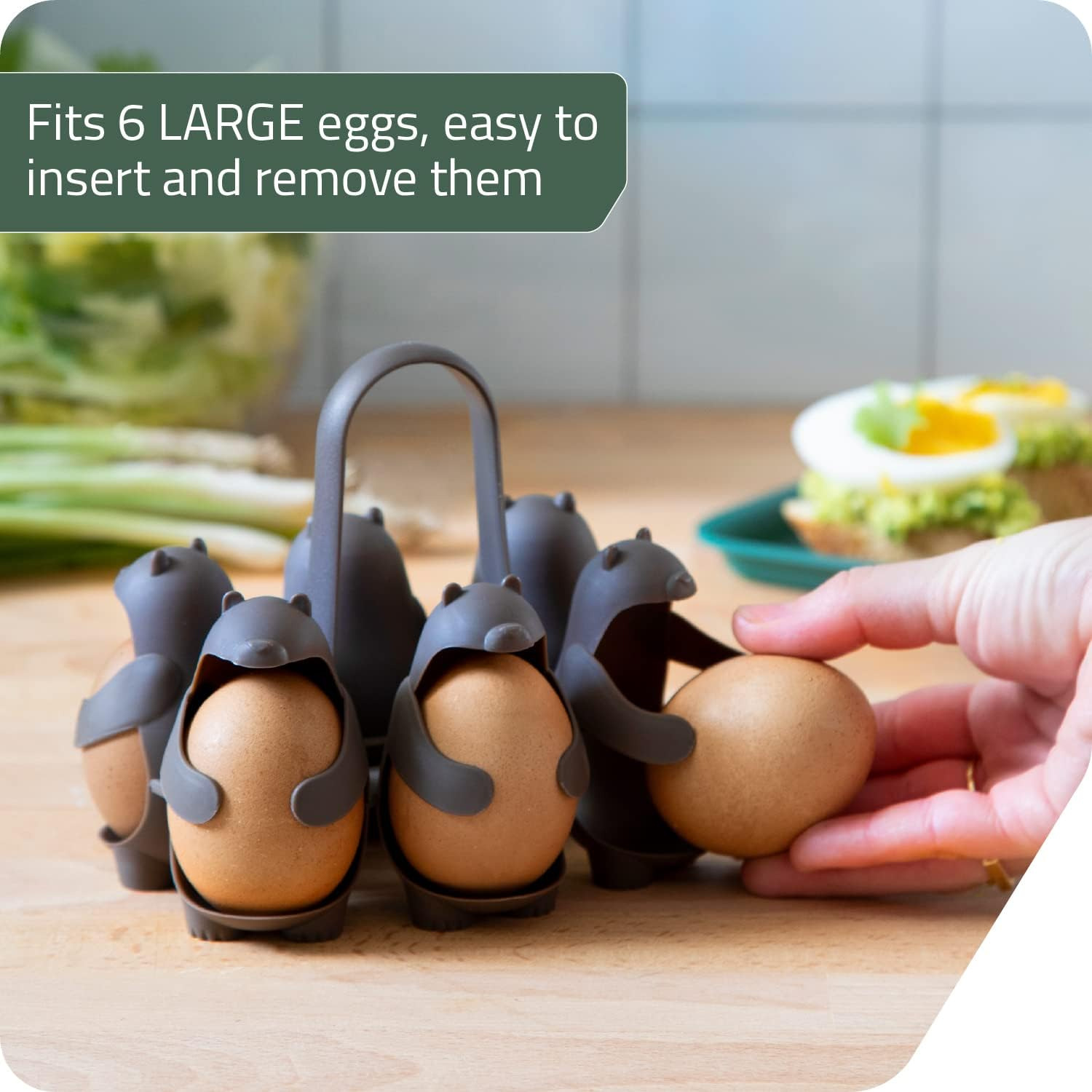 Peleg Design Eggbears 3-In-1 Cook, Store and Serve Egg Holder, Bear-Shaped Boiled Egg Cooker for Making Soft or Hard Boiled Eggs, Holds 6 Eggs for Easy Cooking and Fridge Storage - Bear - Brown image number 2