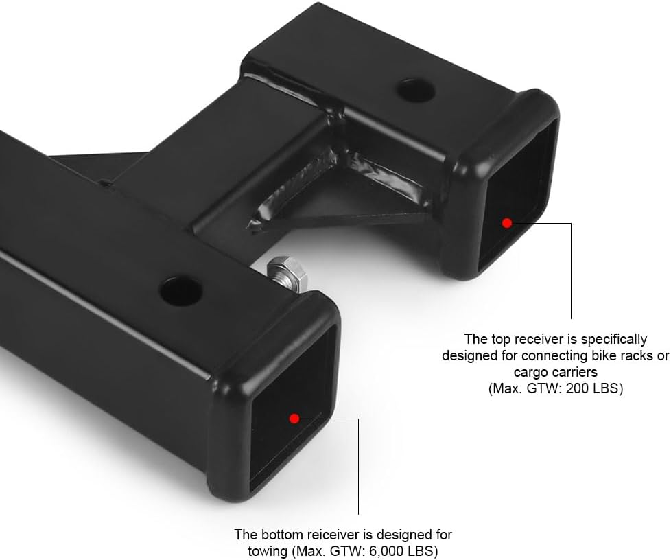 Dual Hitch Extension Fits for 2 Inch Receiver Extender to 10 Inch Length,Gtw 400LBS/6000LBS