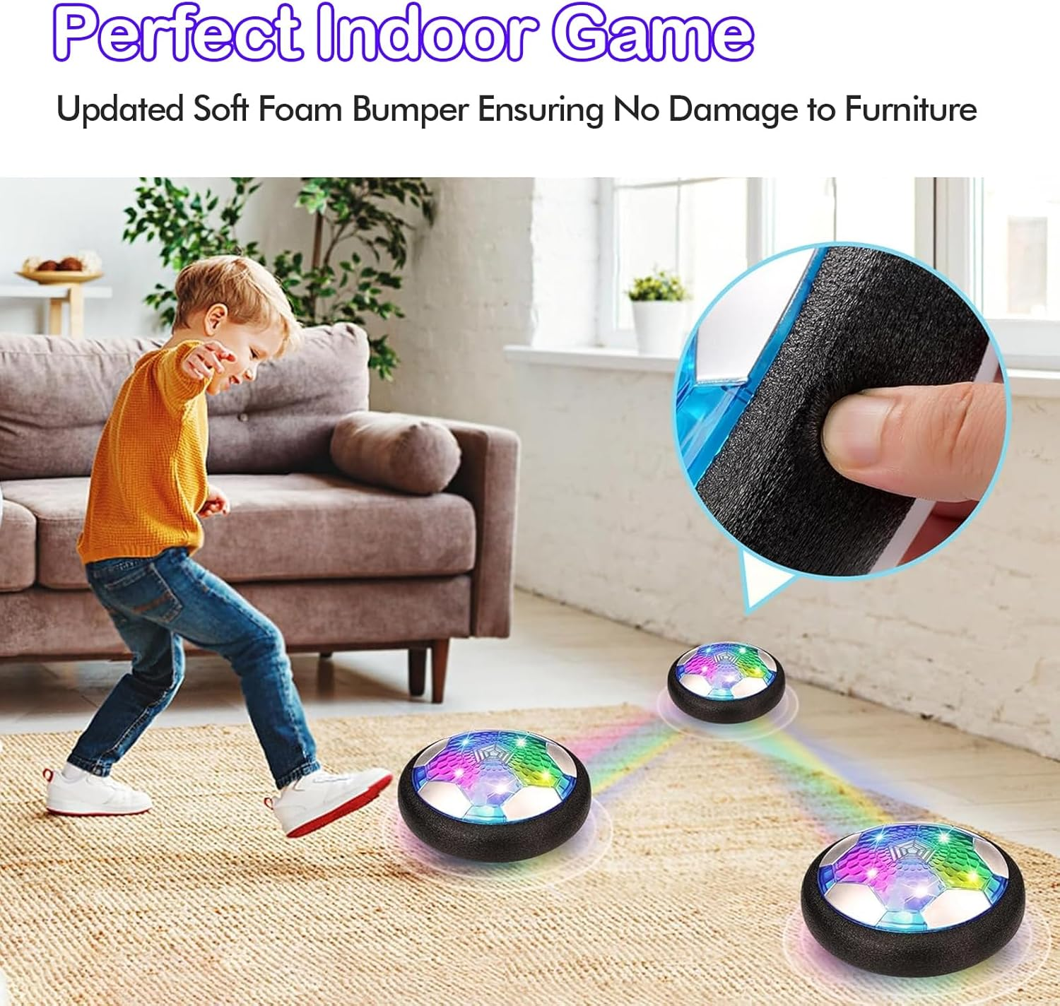 Air Power Football, Indoor Hover Ball, Luminous Floating Ball with LED, Flying Ball, Rechargeable, Football Gifts from 3 4 5 6 7 8-12 Years Boys Girls Outdoor Toy for Children image number 2