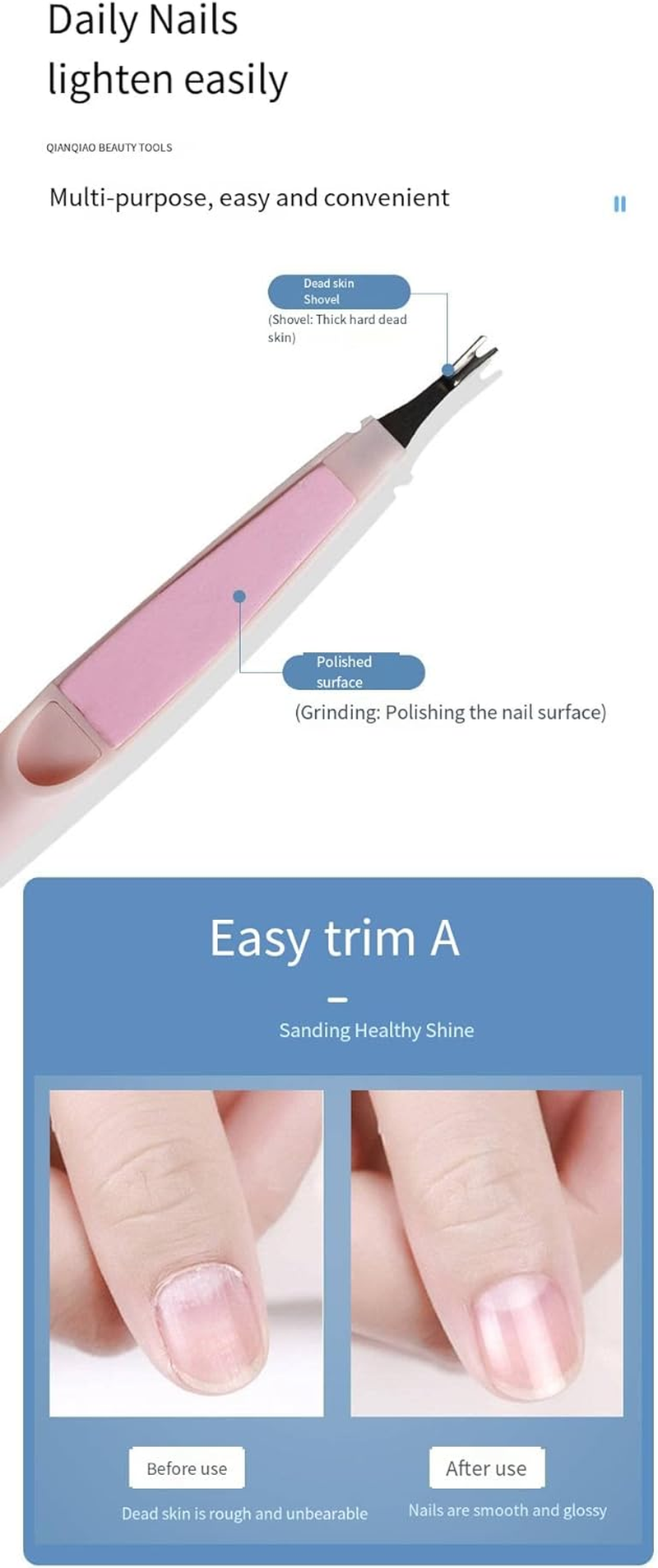 HIGHROCK Multifunctional Cuticle Trimmer Nail Files, Cuticle Pusher Cuticle Knife Remover Dead Skin Nail Art Tools. Professional Finger & Toe Nail Care. image number 4