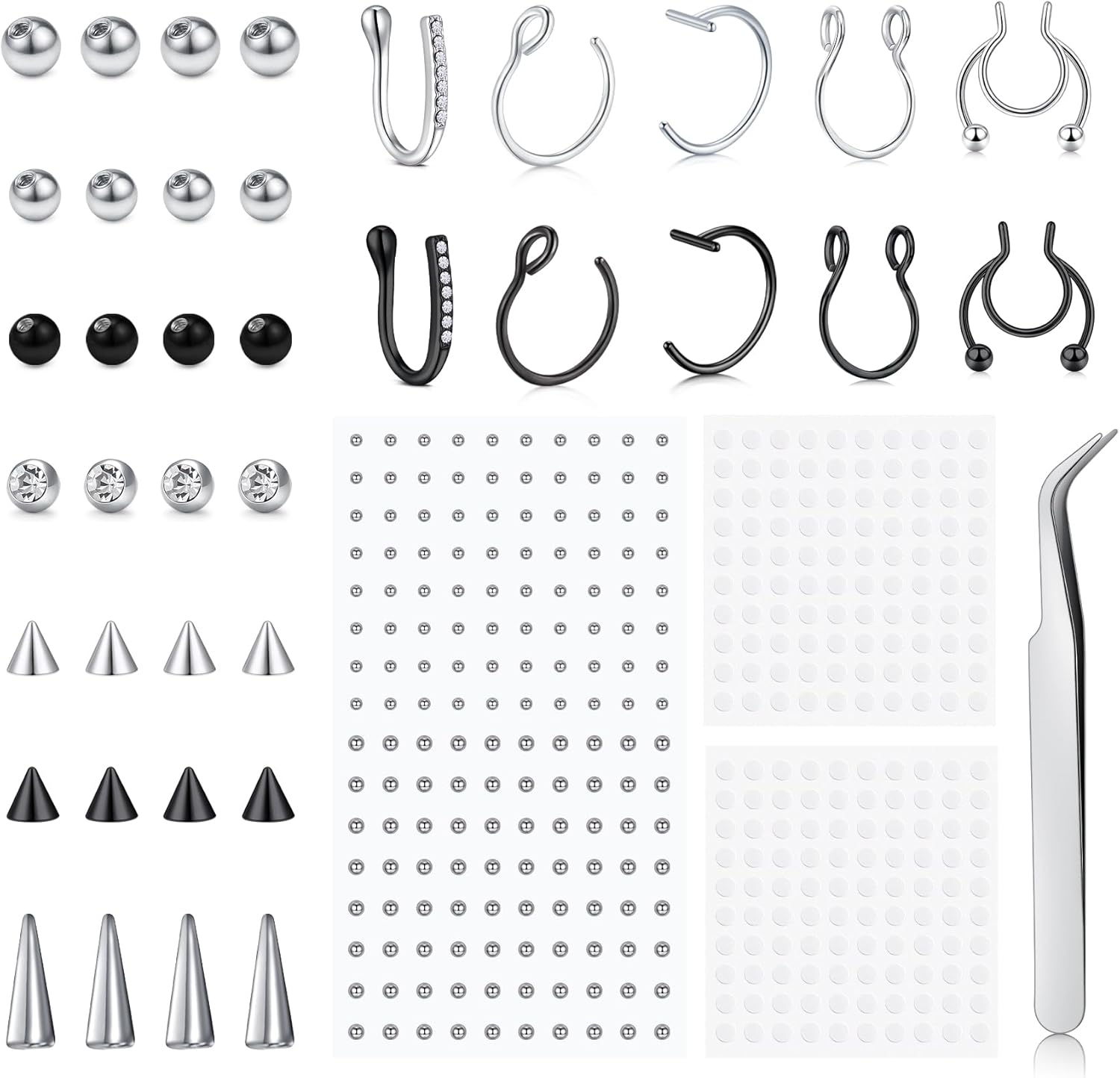 QWALIT Fake Nose Ring Fake Lip Piercing Fake Lip Ring Fake Nose Ring Hoop Fake Snake Bites Fake Lip Piercings Faux Lip Rings Fake Nose Piercing Clip on Nose Ring Spring