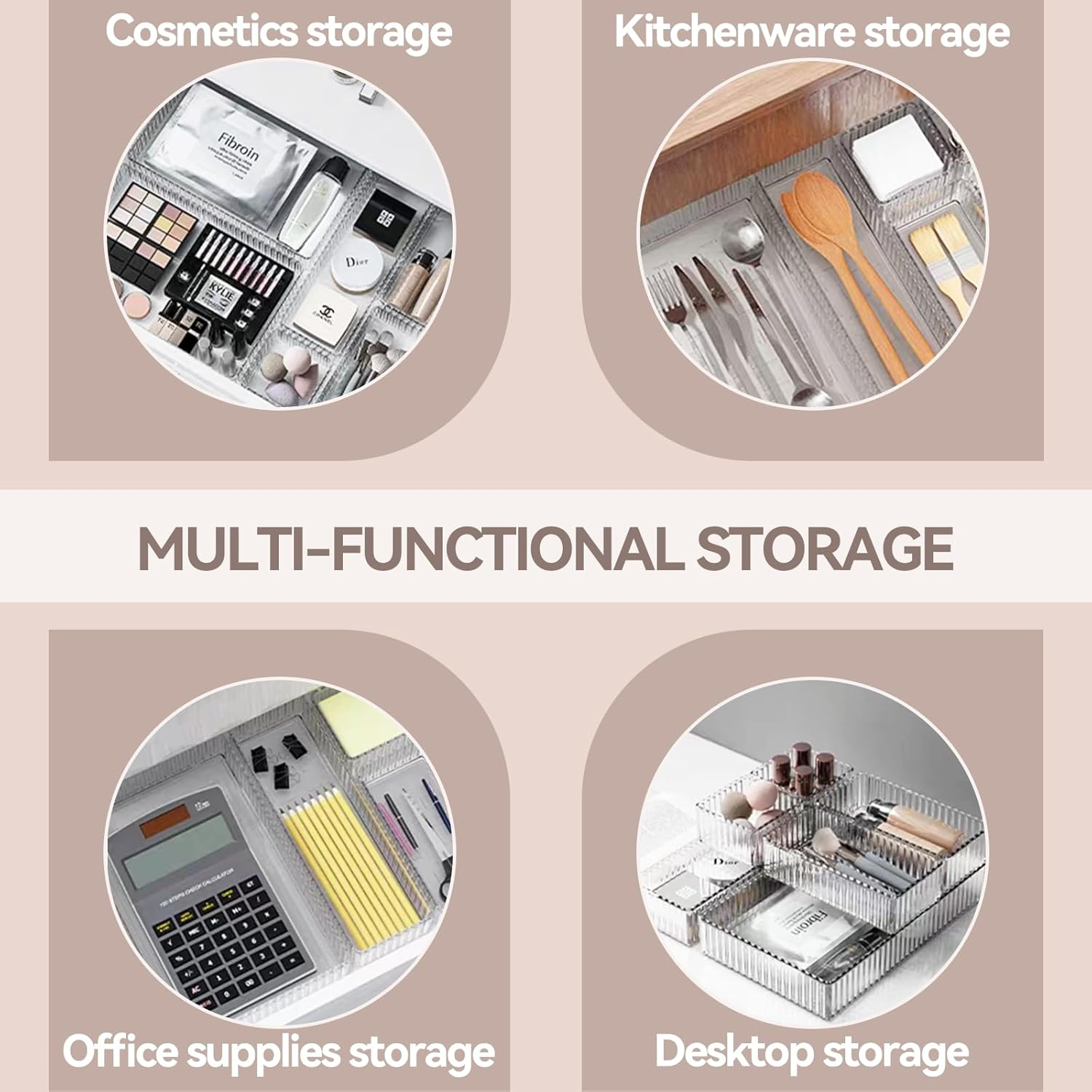 Desk Drawer Organizer 8 PCS Clear Plastic Drawer Organizers Set 4-Size Stackable Stackable Drawer Storage Containers with Non Slip Base for Makeup Office Kitchen Bathroom image number 4