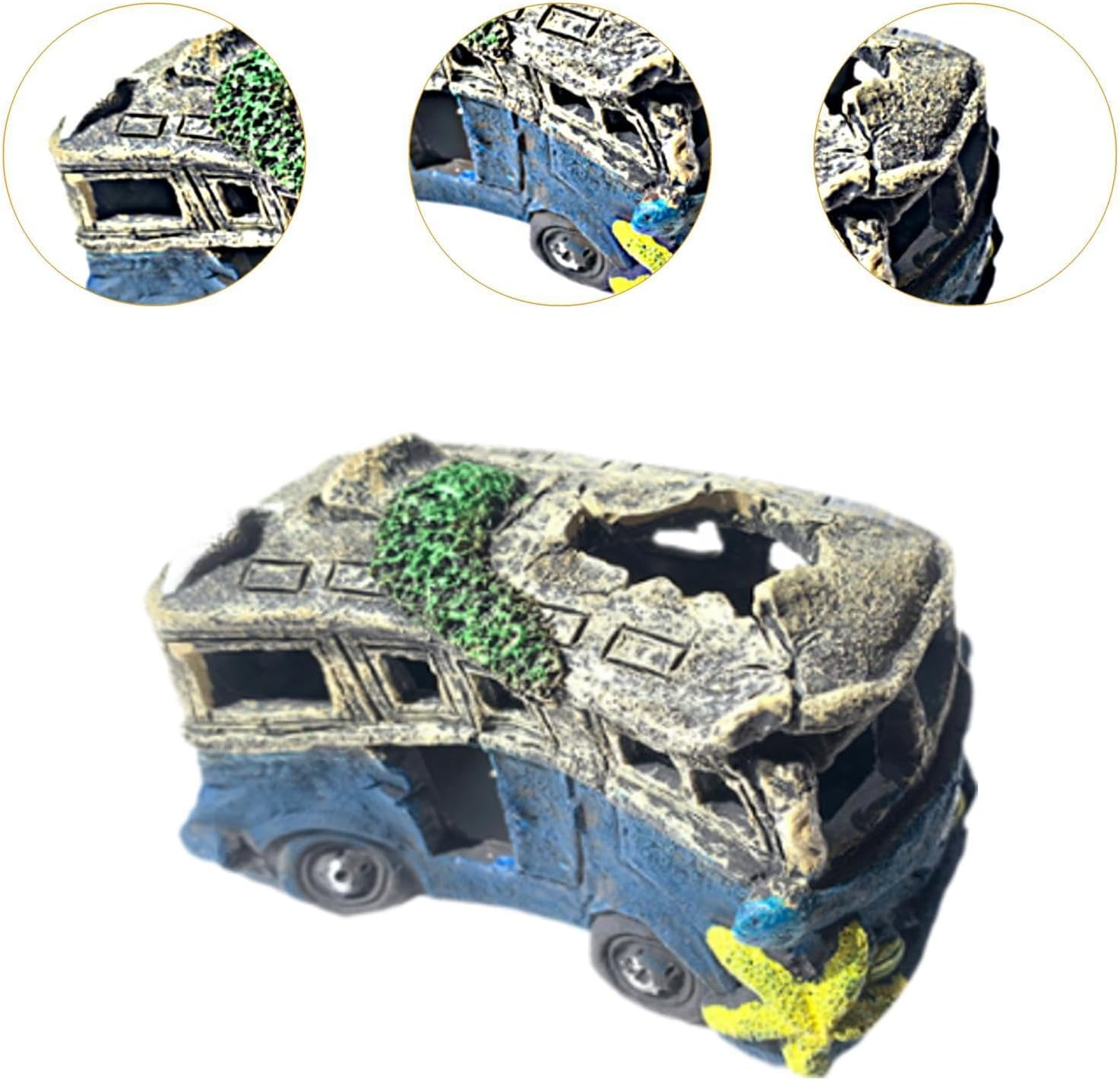 Fzaqwen Fish Tank Ornament Featuring Auto Wreck for Betta and Prawn, School Bus - Car image number 3