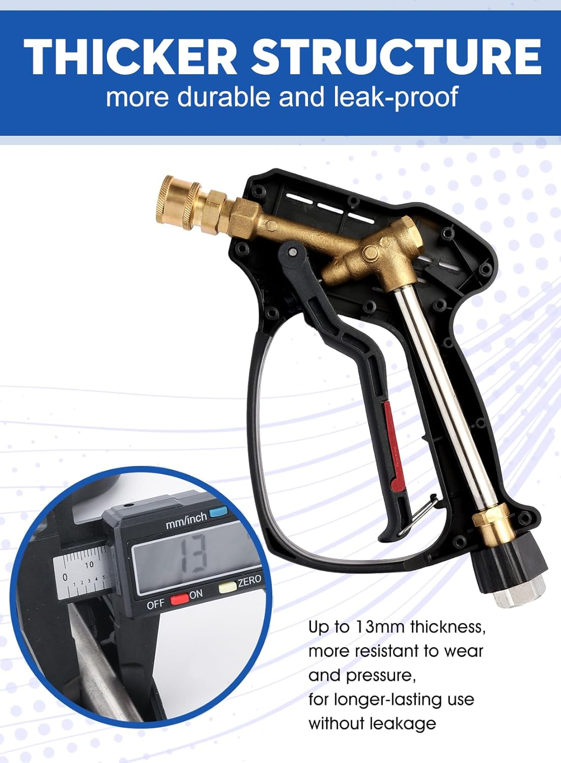 Short Pressure Washer Gun, 5000 PSI Max Swivel High Pressure Washer Extension Wand with 5 Nozzles, M22 14MM Swivel Connect & M22 15MM, Car Wash Kit Power Washer Gun for Cars, Driveway, Yard, Fence image number 3