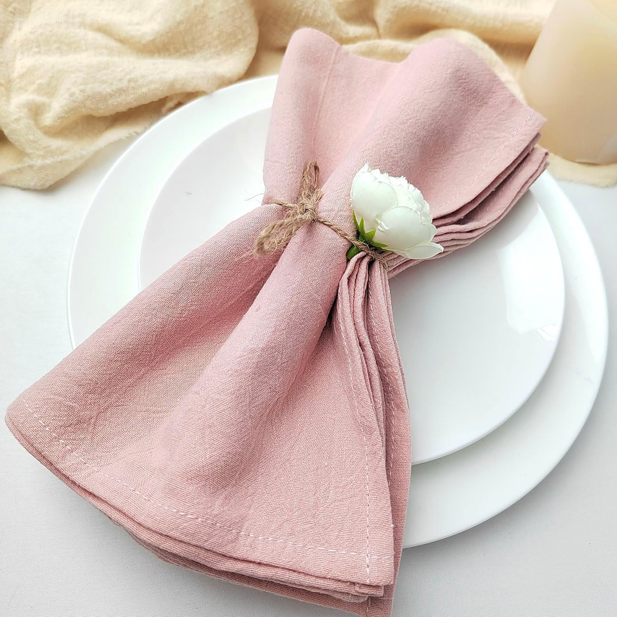Cloth Napkins Rustic Cotton Cloth Napkins Set of 10 Soft Table Napkins 45X45Cm Washable Dinner Napkins for Christmas Wedding Party Fall Decor (Pink)