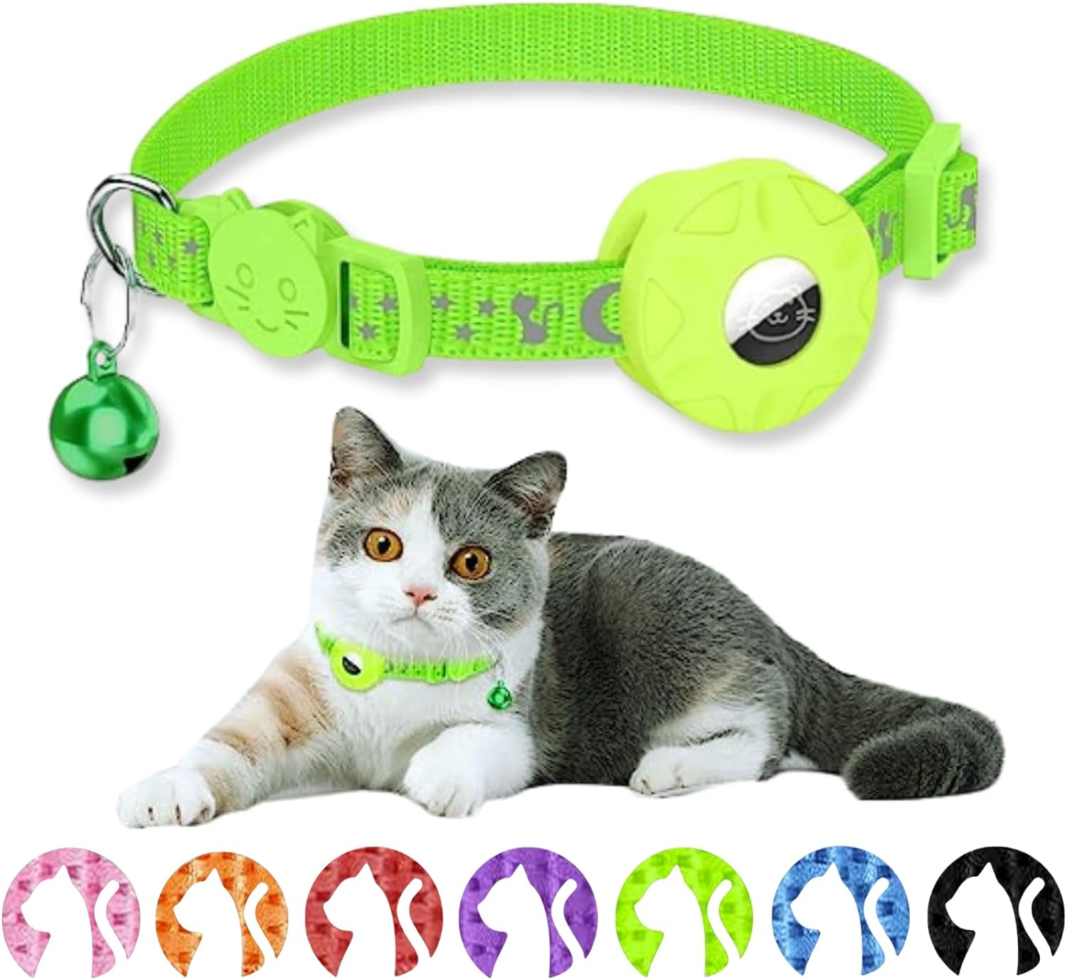 Airtag Cat Collar Adjustable Safety Buckle Bell Night Reflective with Apple Air Tag Holder Sturdy Durable Suitable for Cats Dogs (Black & Red)