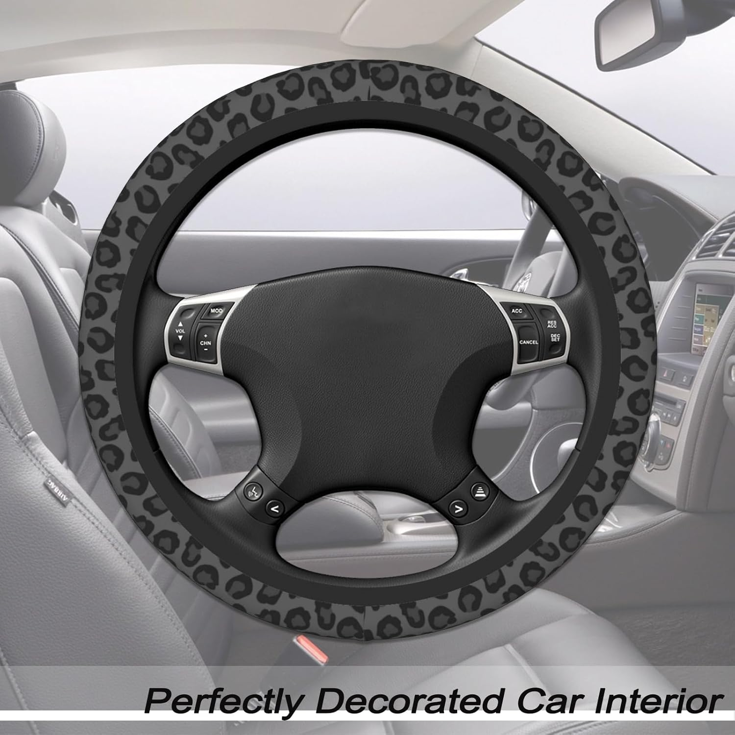 Black Leopard Cheetah Steering Wheel Cover for Women Girls, Anti-Slip High Elastic Breathable Soft Rubber Car Steering Wheel Cover, Universal 15 Inch Fit for Cars, Auto, Suvs - Camouflage Deer Flag image number 6