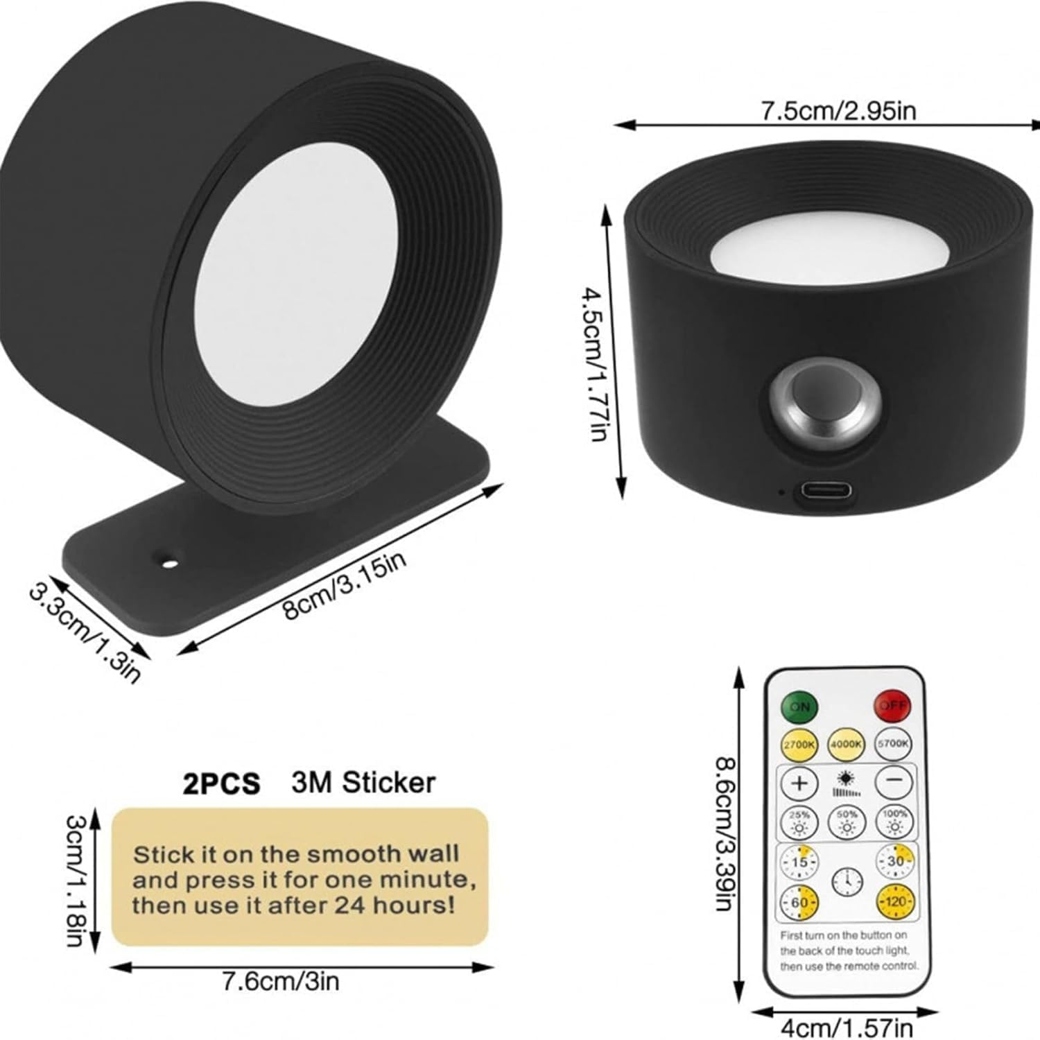 Wall Lights 360&deg;Rotate Rechargeable Touch Control Adjust 3 Brightness Levels Wall Mounted Lamp LED Wall Lights for Bathroom, Living Room, Kitchen (Wood) image number 1