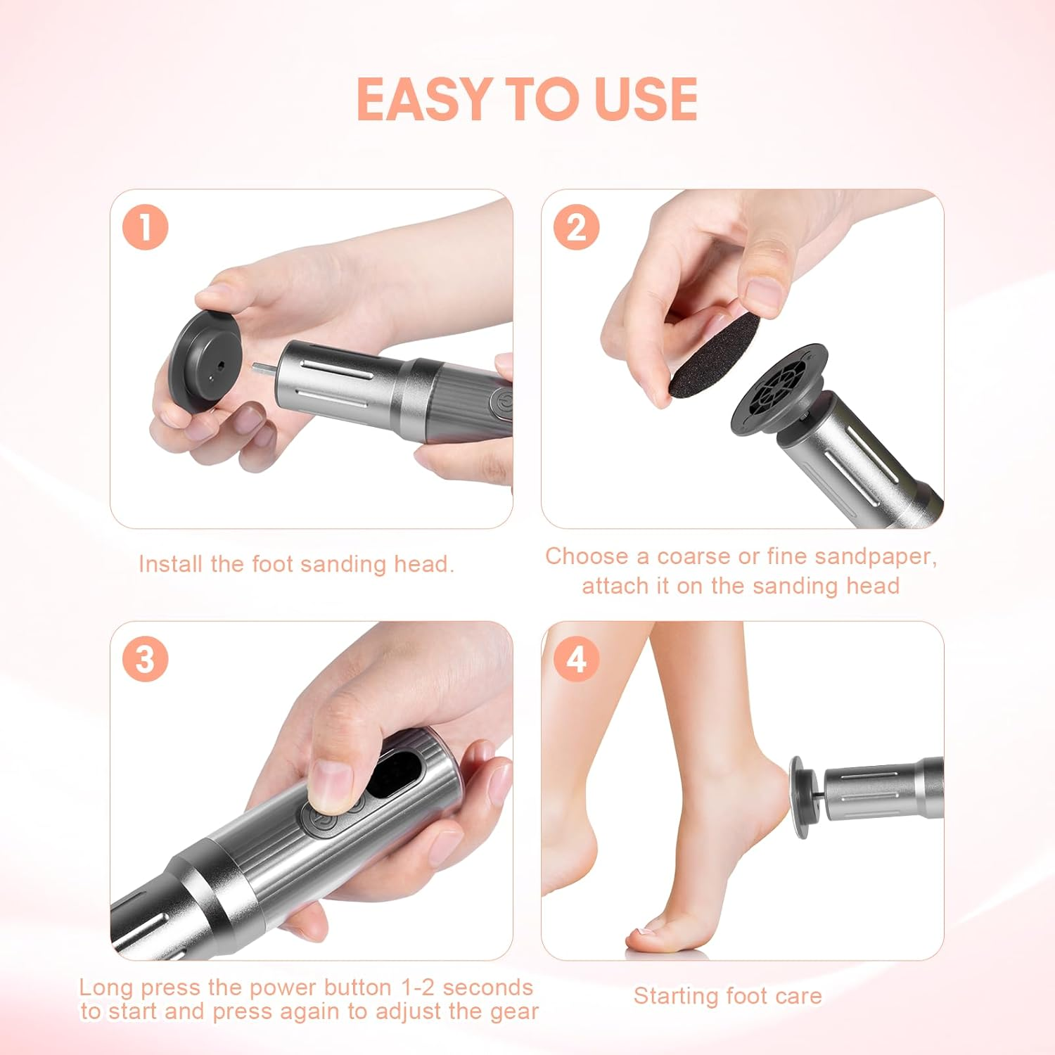 Carehabi 2 in 1 Electric Callus Remover, Callus Removal, Foot Electric Foot Sander, Wireless for Feet with Sandpaper, with 6 Speeds and Digital Display for Women and Men image number 2