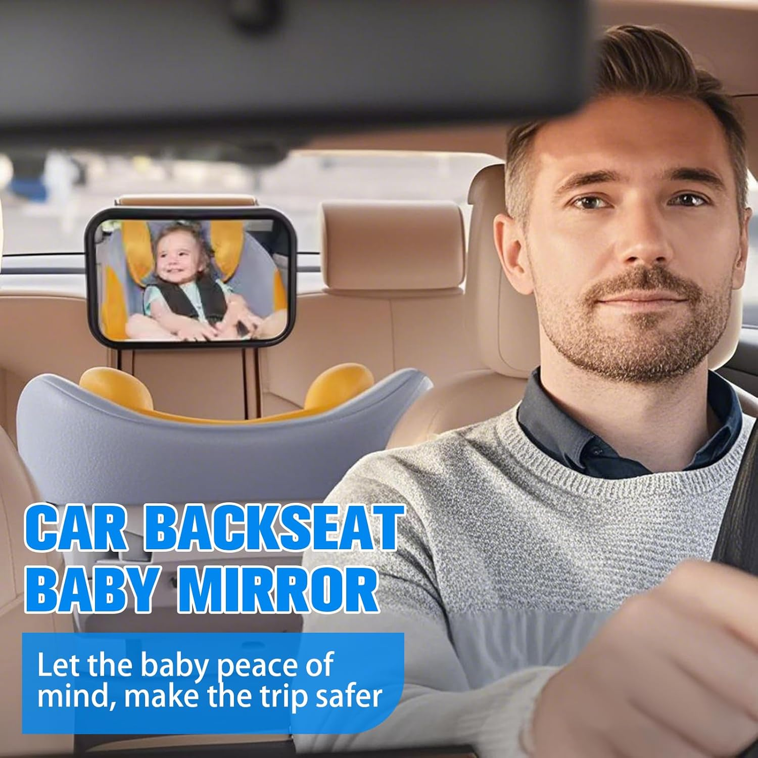 Baby Car Mirror Rear Facing - Newborn Baby Car Seat Seat Mirror,100% Shatterproof and Wide Rearview & 360&deg; Rotation,Easy Assembled（9.6 X 6.9 In) image number 1