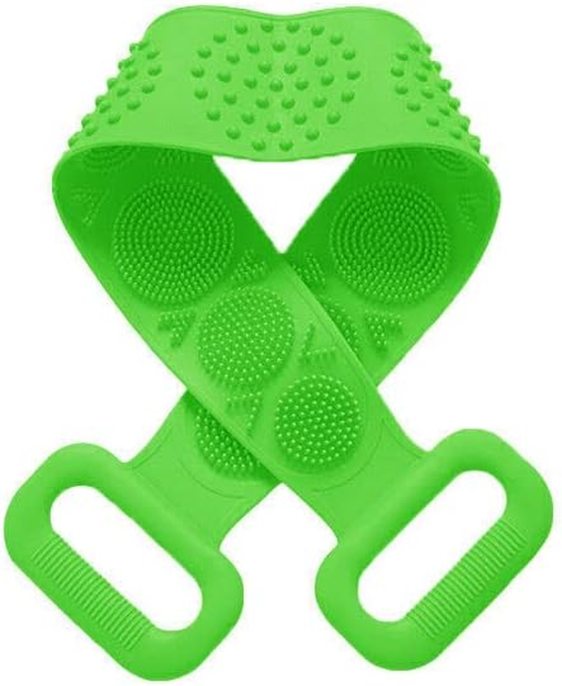 Silicone Back Scrubber Soft Loofa Bath Strap Scrub Belt Body Exfoliating Massage, 27.5-Inch Length，Dual-Sided Silicone Back Scrubber