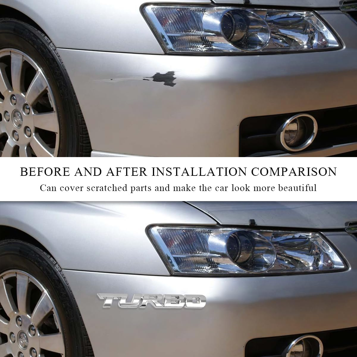 Gasedin Turbo Car Emblem, 3D Metal Emblem Badge Sticker with Turbo Letters, Self-Adhesive Turbo Vehicle Fender Rear Trunk Emblem Decal, Universal Car Accessories for Decor (Silver) - Red+Silver image number 5