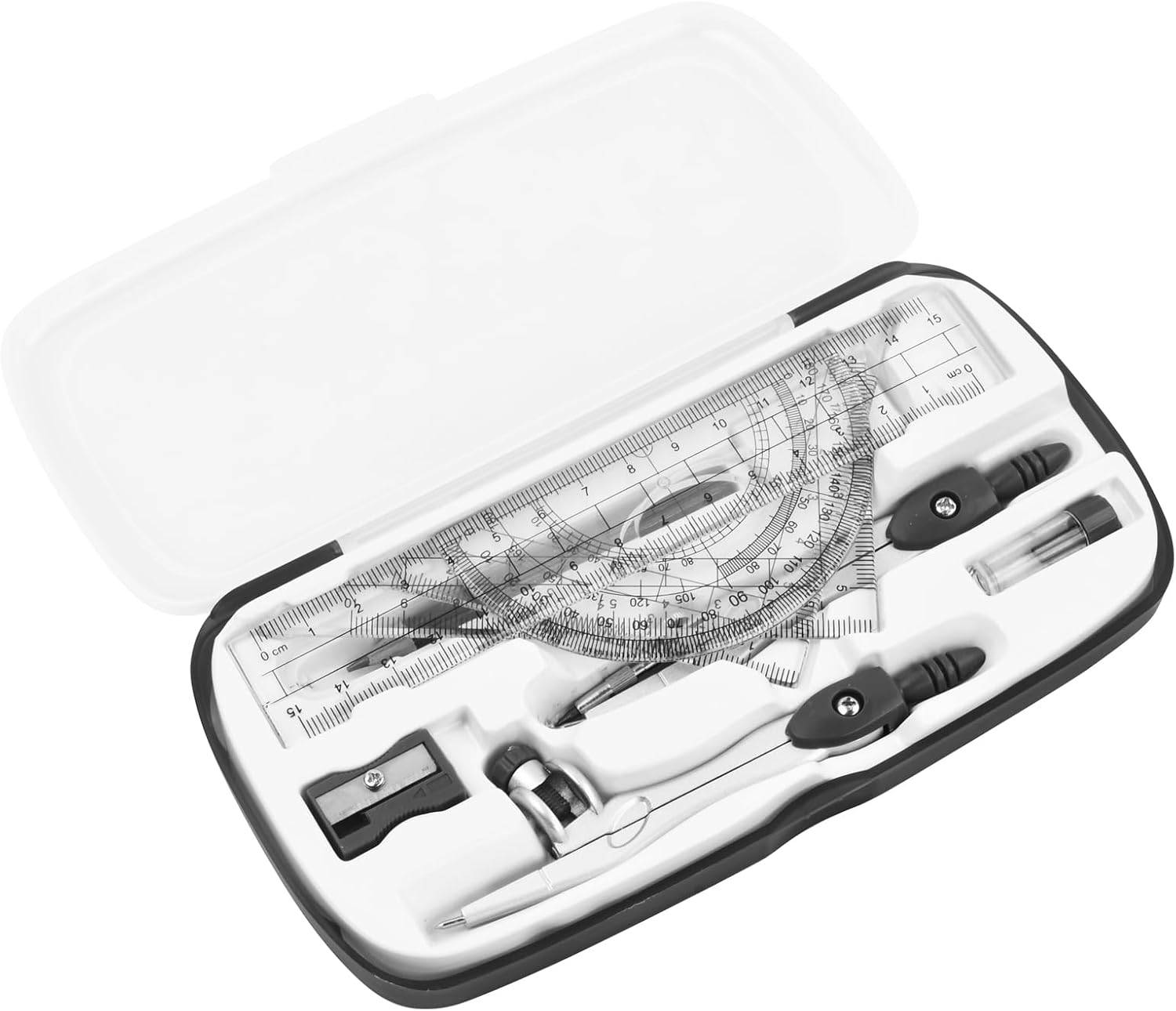 Pack of 10 Compass for Geometry Math Geometry Kit, Geometry Compass Set, Including Set Square, Lead Refills, Pencil, Eraser Sharpener for School Mathematics (Blue)