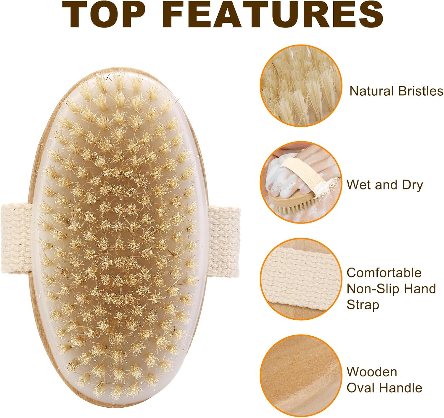 2Pcs Natural Bristle Exfoliating Brush, Body Scrubber for Lymphatic Drainage, Blood Circulation, Wet and Dry Brush, Deep Exfoliation for Smooth Skin image number 6