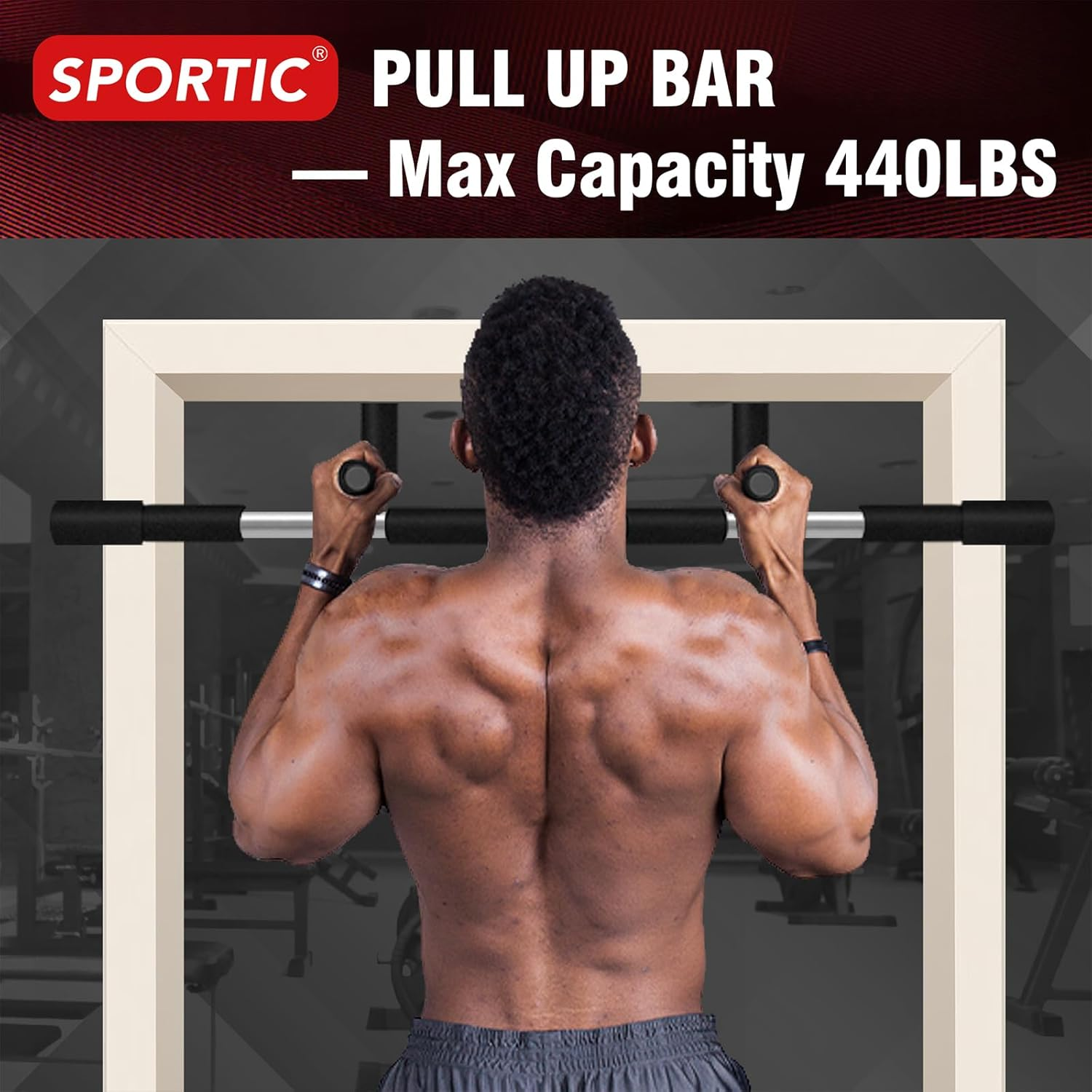 Pull up Bar for Doorway, Upgrade Chin up Bar for Doorway without Screws, Portable Strength Training Door Frame Pull-Up Bars, Door Workout Bar with Foam Grips for Home
