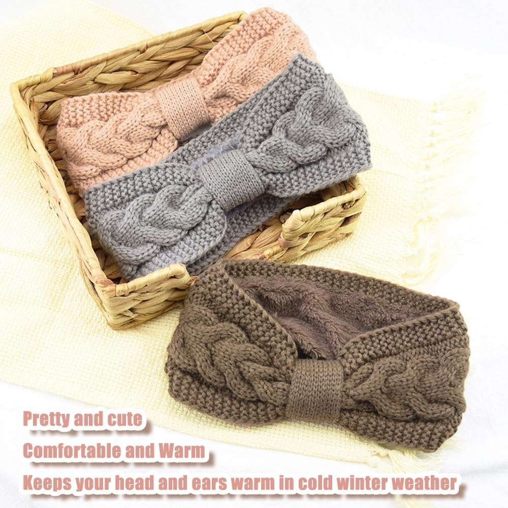 YOFASEN Pack of 2 Women'S Winter Headbands, Lined Fleece Hair Bands, Elastic Headband, Ear Warmer, Hairband, Crochet Hair Accessories, Knitted Headband for Women and Girls (White + Pink) - White + Pink image number 6