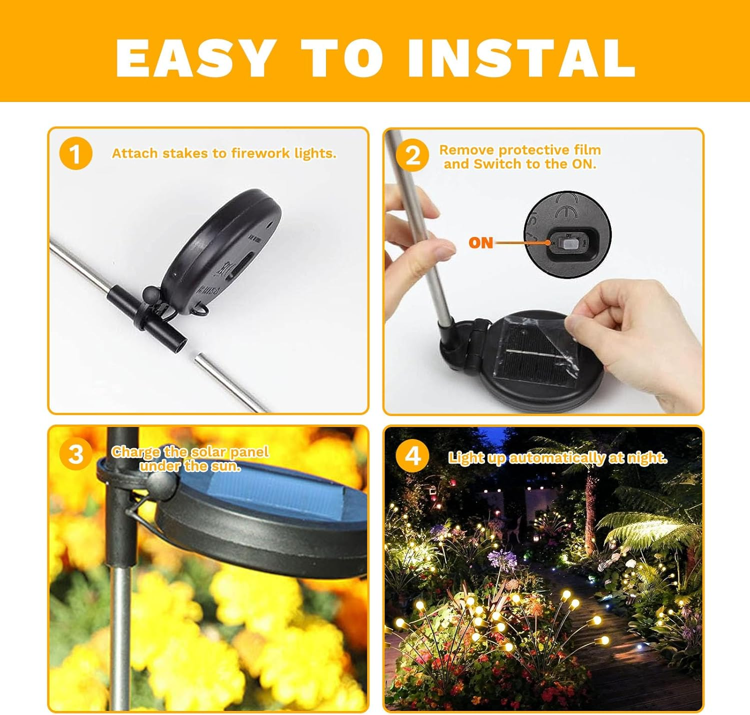 Solar Powered Firefly Lights, 8 Pack 6 LED Solar Garden Lights, Waterproof Solar Swaying Fairy Lights Bulbs, Christmas Lights Decorative for Yard Landscape Garden Patio & Outdoor Decor, Warm Light image number 5