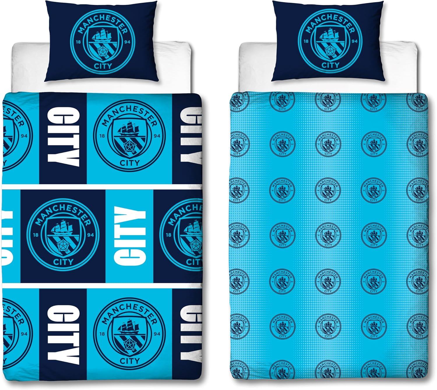 Manchester City FC Official Single Duvet Cover Set | Flashy Design | Blue Reversible 2 Sided Football Bedding Cover Official Merchandise Including Matching Pillow Cases | Polycotton image number 7