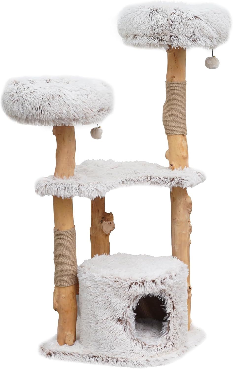 Cattitude Cat Scratch Playground Kitty Delight, White&Grey&Wood, 122Cm Height - Cat House, Sisal, Hanging Rope, Soft Plush Material, Multi-Level Cat Tree