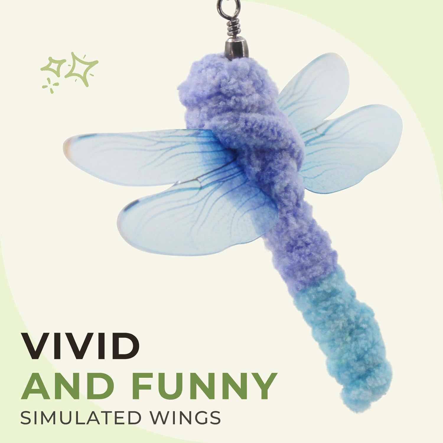 SONGWAY Interactive Cat Feather Toy Set- 6 Pcs Dragonfly Retractable Teaser Wand with Feather Refills with Bell， Cat Feather Toys for Indoor Cats - Shiny-Winged Insects image number 5