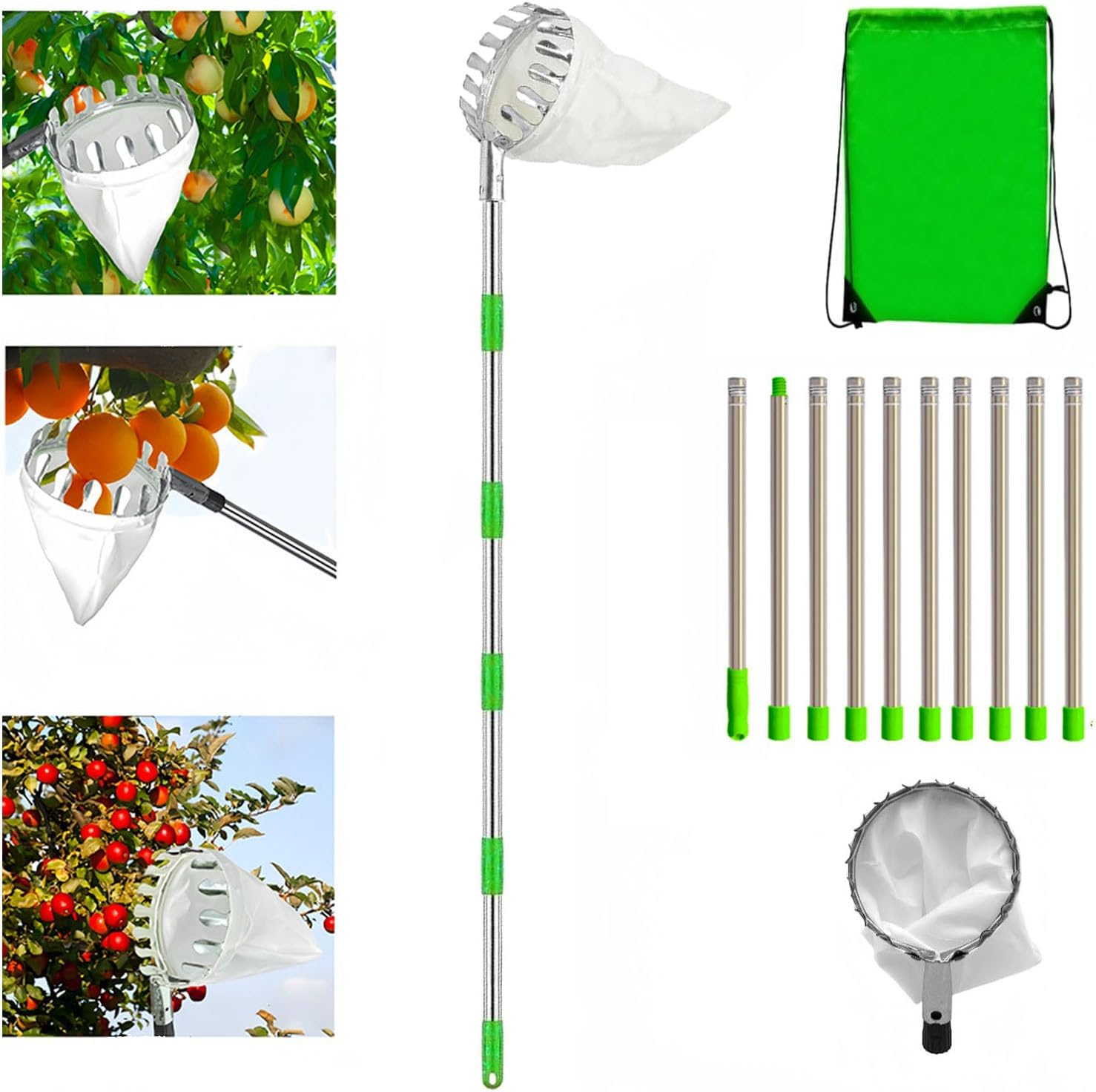 WADY Fruit Picker Tool, 4M Telescopic Fruit Picker Pole,10 Extension Poles Extendable Fruit Picker Basket,Lightweight Fruit Picking Grabber,Fruit Picker Head Basket,Apple Picker Pole for Garden (13Ft) image number 3
