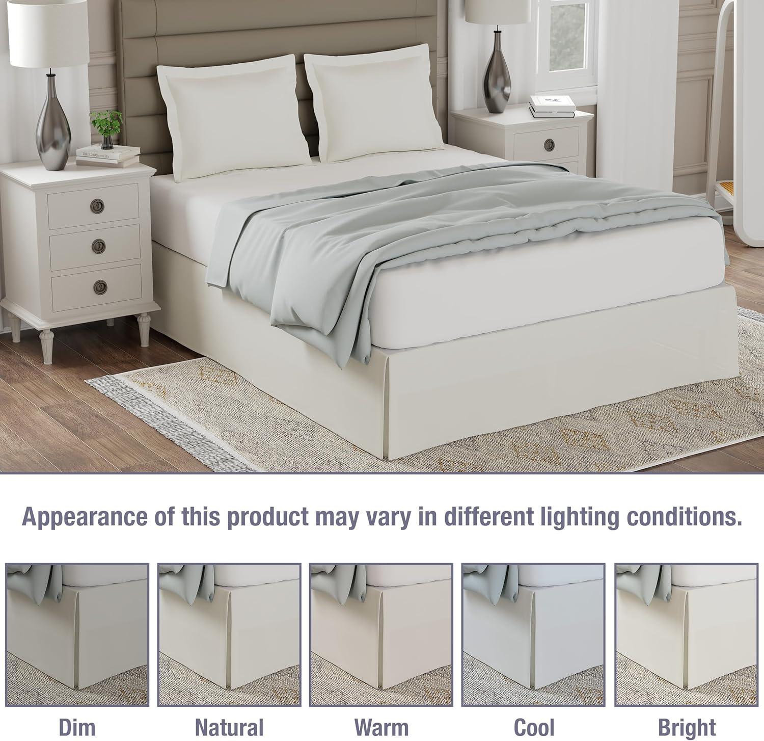 Lux Hotel Bedding Tailored Bed Skirt, Classic 14&rdquo; Drop Length, Pleated Styling, King, Ivory image number 2