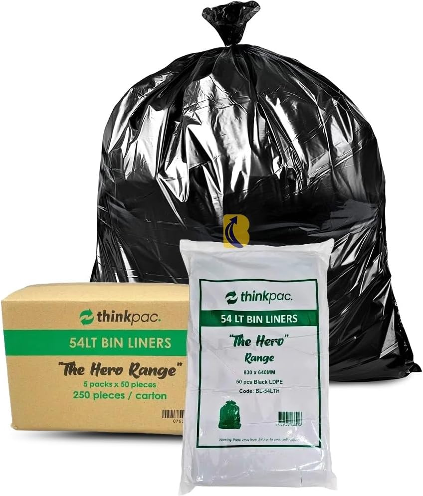 54L Bin Liners - 25Um - 250 Bags (Hero/Grade 3) (830Mm X 640Mm), Kitchen, Home, Schools, Commercial, Hotel, Office, Pantry, General Use, Disposable Trash, Garbage, Rubbish Bags image number 1