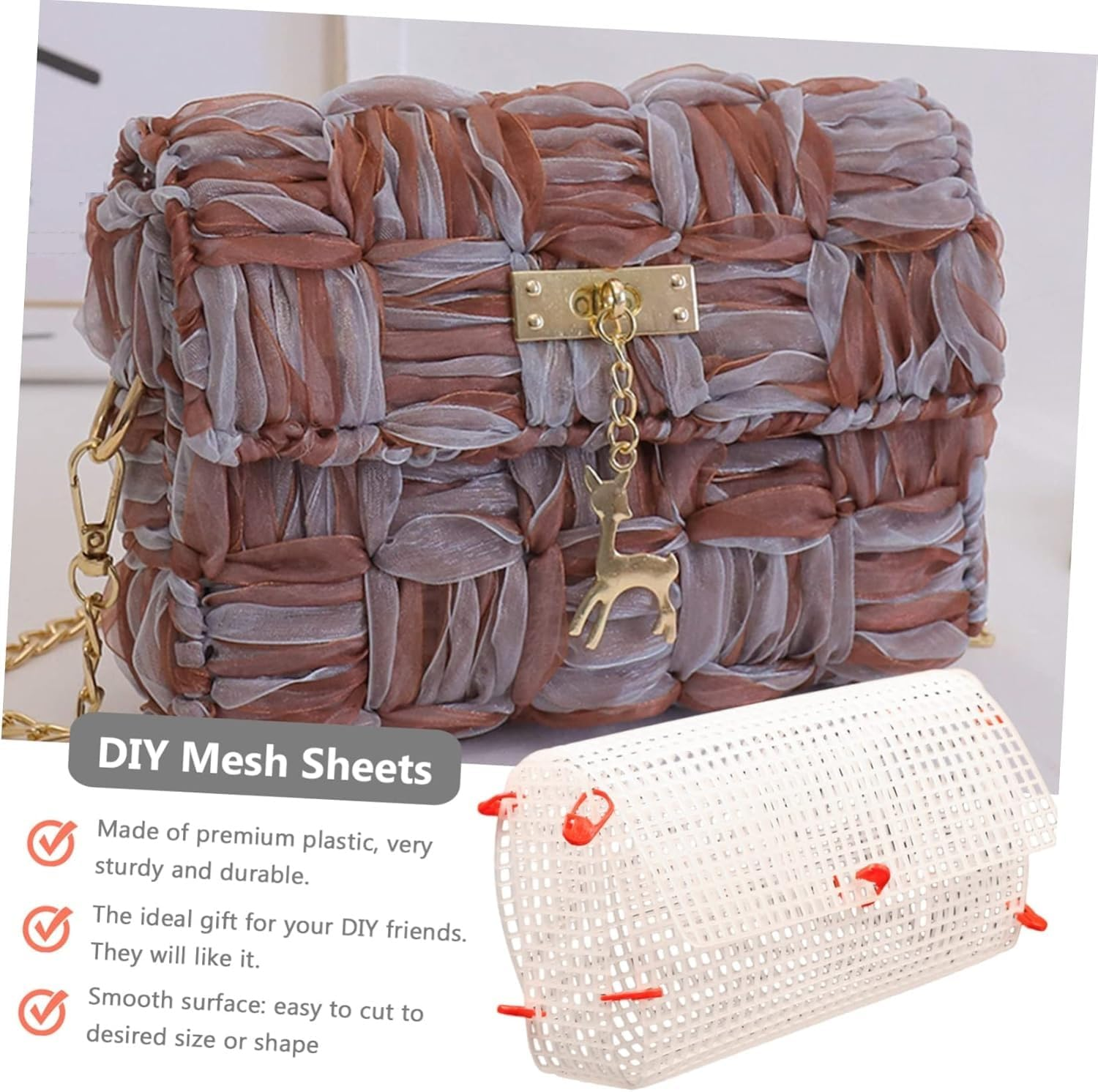 4Pcs Deer Style Mesh Sheets Plastic Purse Making Grid for DIY Crochet Bag Materials Set (Style1) image number 5