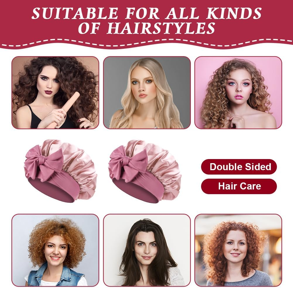 ACWOO Satin Bonnet, Soft Silk Night Hair Cap for Sleeping, Women & Girls, Black, One Size, Adjustable, Contemporary Style, Multi-Function image number 6