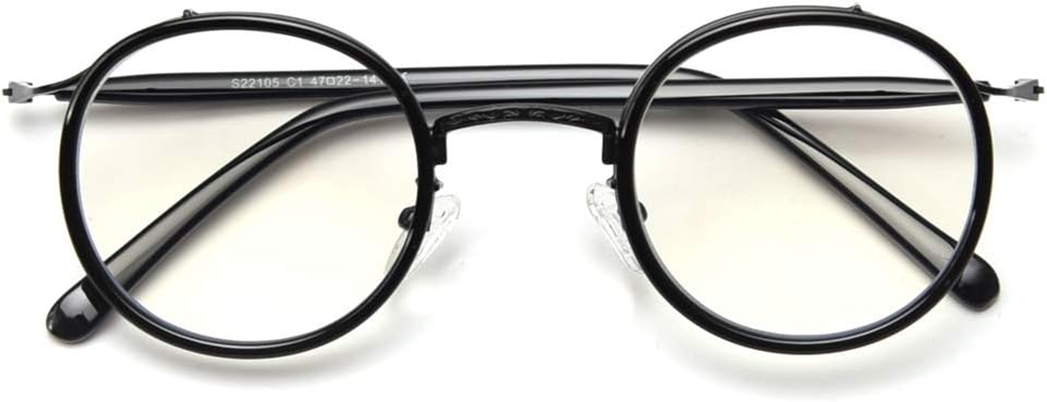 Kachawoo Retro Style Vintage round Glasses Frame Acetate Clear Lens Optical Eyewear - Matte Black image number 5