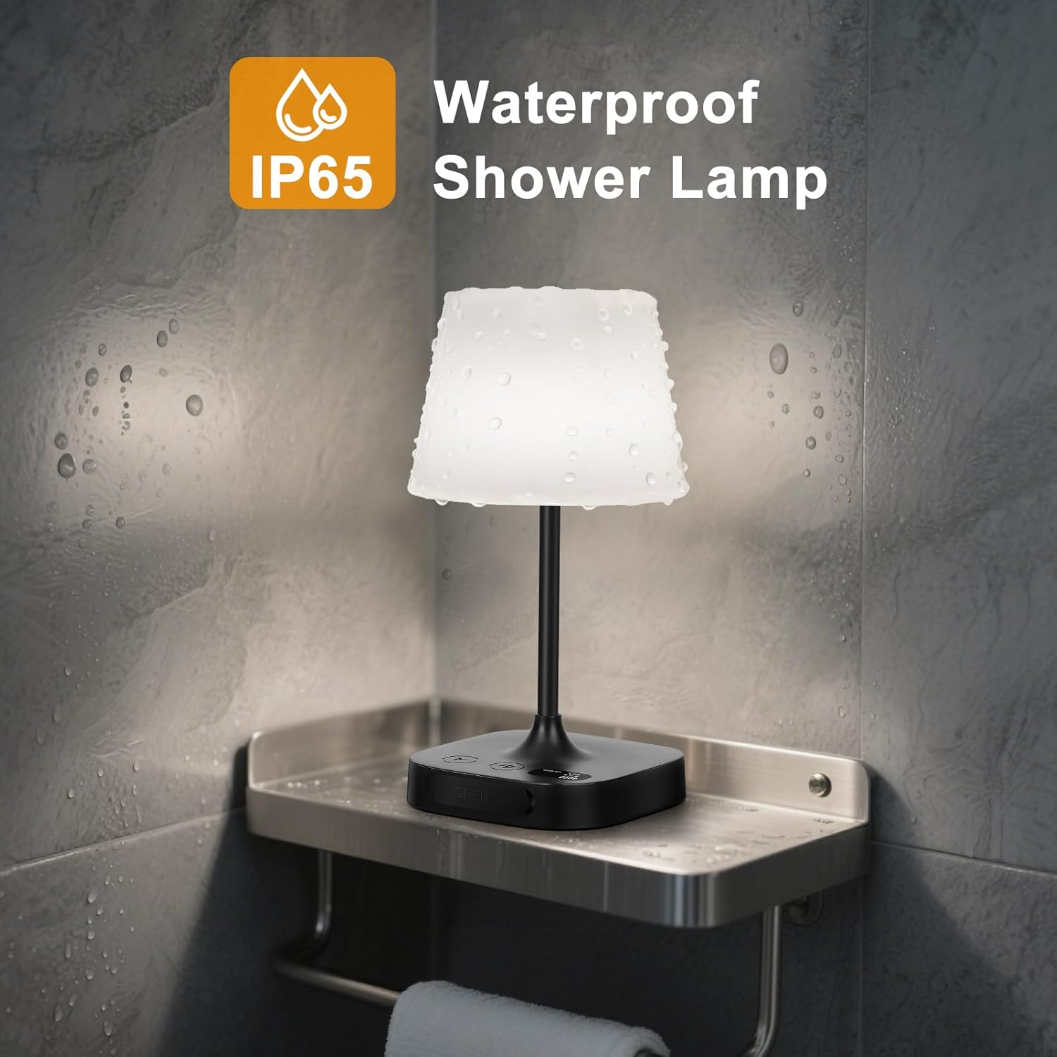 Webcem Rechargeable Table Lamp 8000Mah, IP65 Waterproof Shower Lamp, Cordless Battery Operated Bedside Lamp, 3 Colors & 5 Brightness Dimmable LED Display Portable Touch Lamp for Bathroom, Outdoor