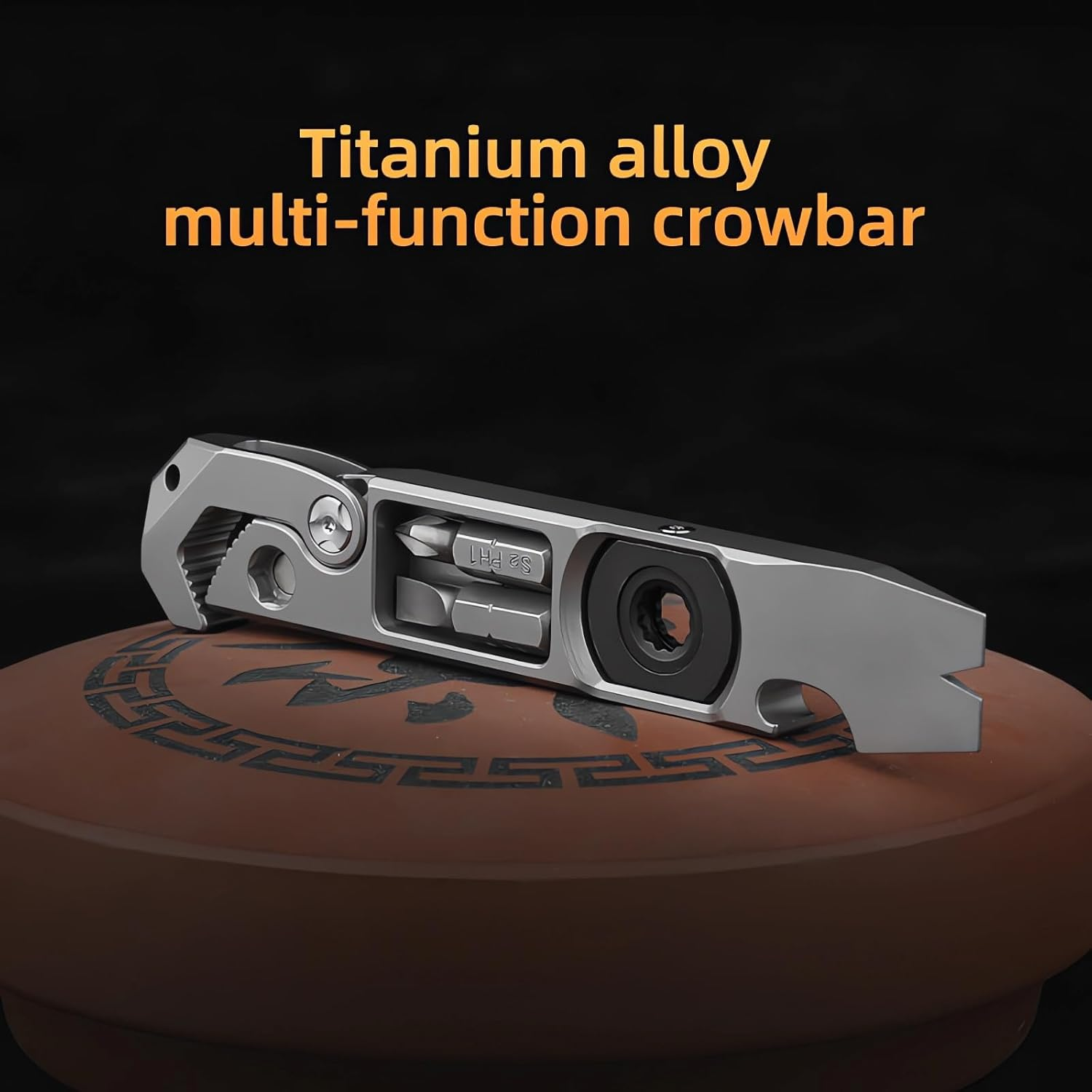 Titanium Pry Bar EDC Tool,Versatile Pry Tool,Bottle Opener,Wrench,Ratche Screwdriver,Crowbar in One,Compact Versatile Pocket Pry Bar for Everyday Carry image number 5