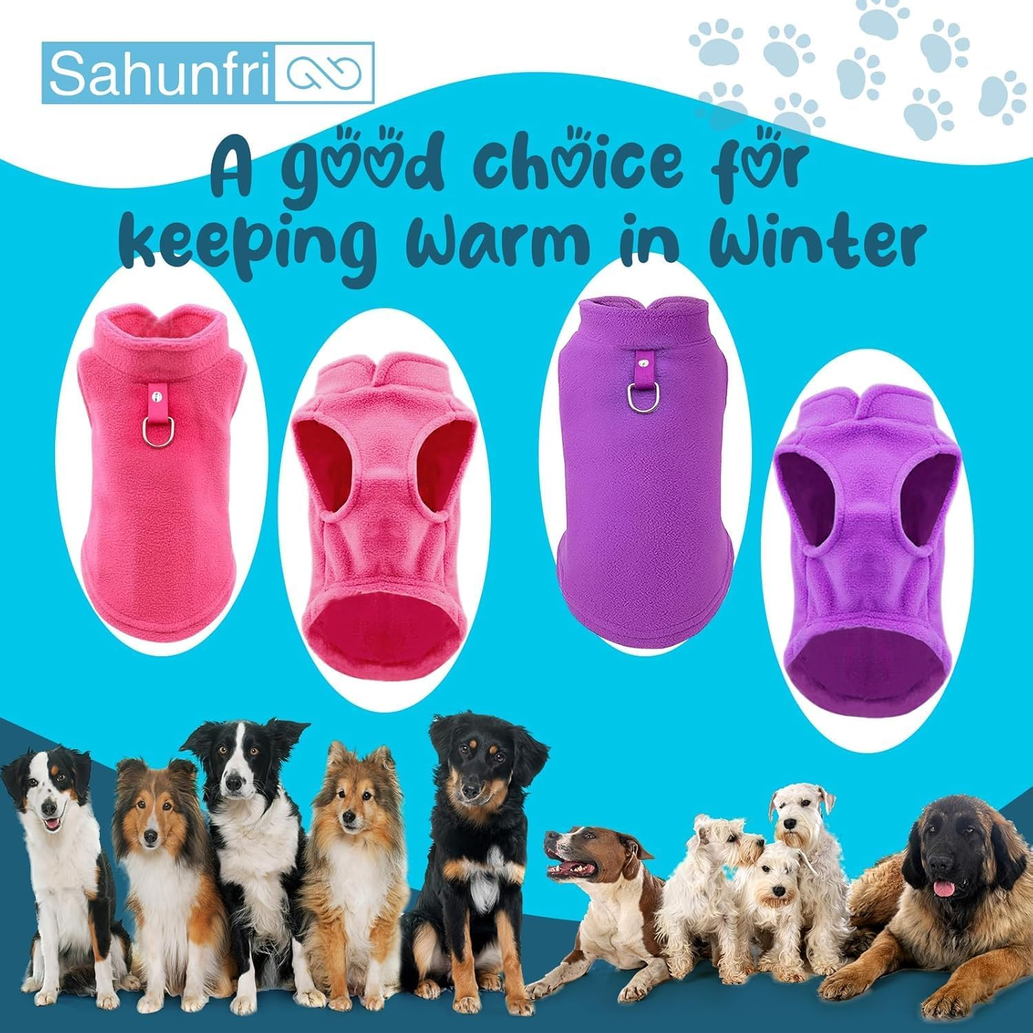 2 Pack Fleece Warm and Soft Winter Jumpers for Small Dogs and Cats(Purple+Rose, M) image number 4