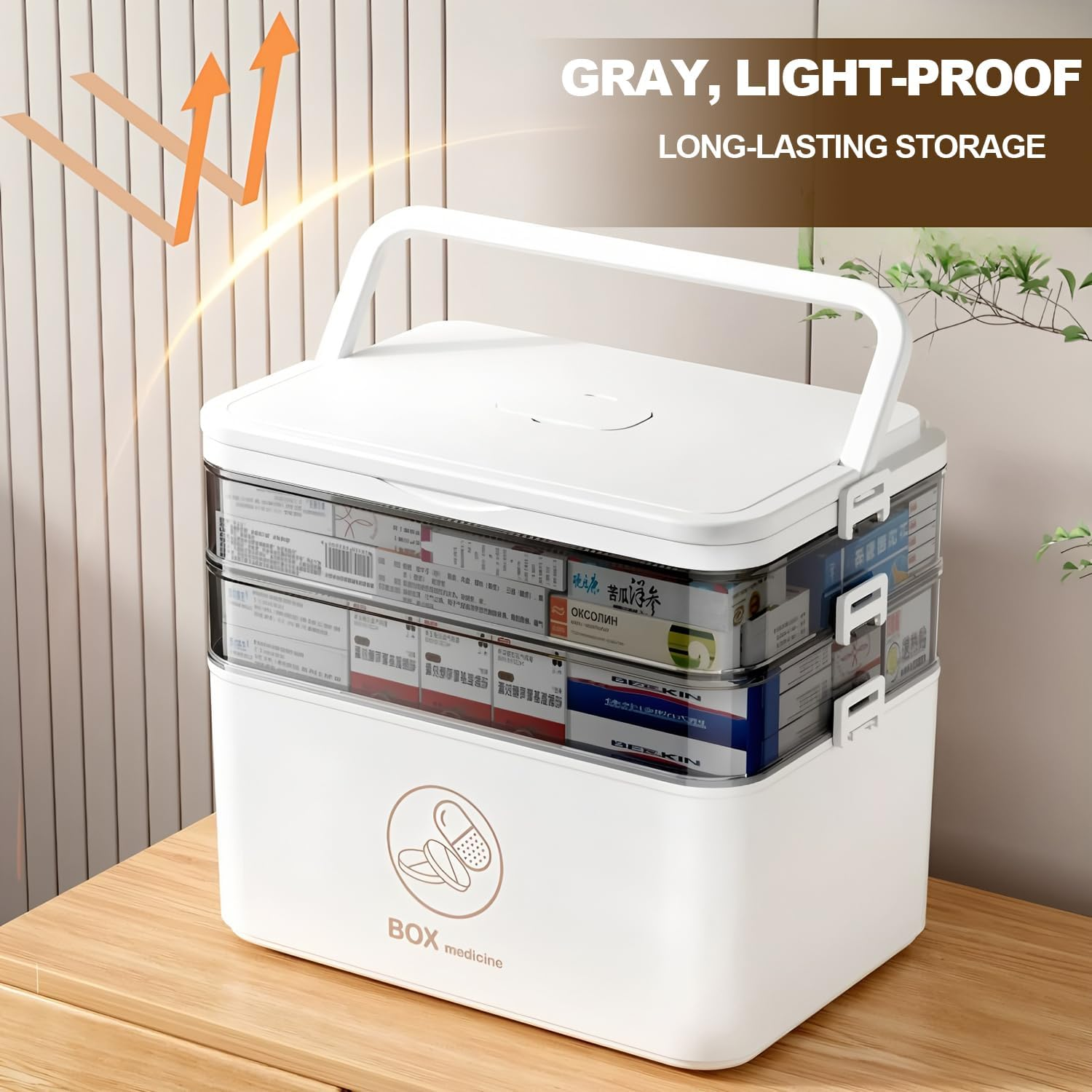 Medicine Storage Box with Handles,3-Tier Portable PP Large Capacity Household Portable Medical Storage Box,Sealing Buckle & Dual Trays Partitioned Bedroom Storage for Family, Office and Travel image number 4