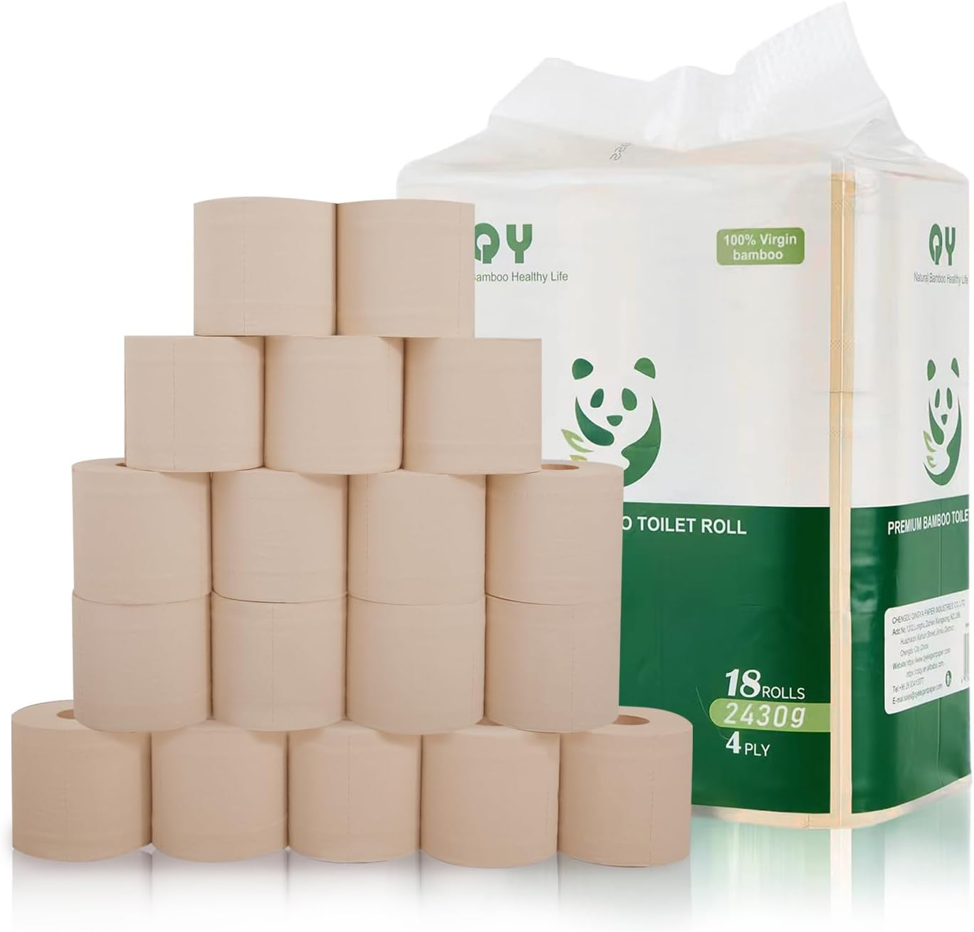 4-Ply Toilet Tissues, Unbleached Bamboo Toilet Paper, 18 Double Length Toilet Rolls, 200 Sheets, Soft, Septic-Safe, Unscented, Fit for Home, Office and School image number 5