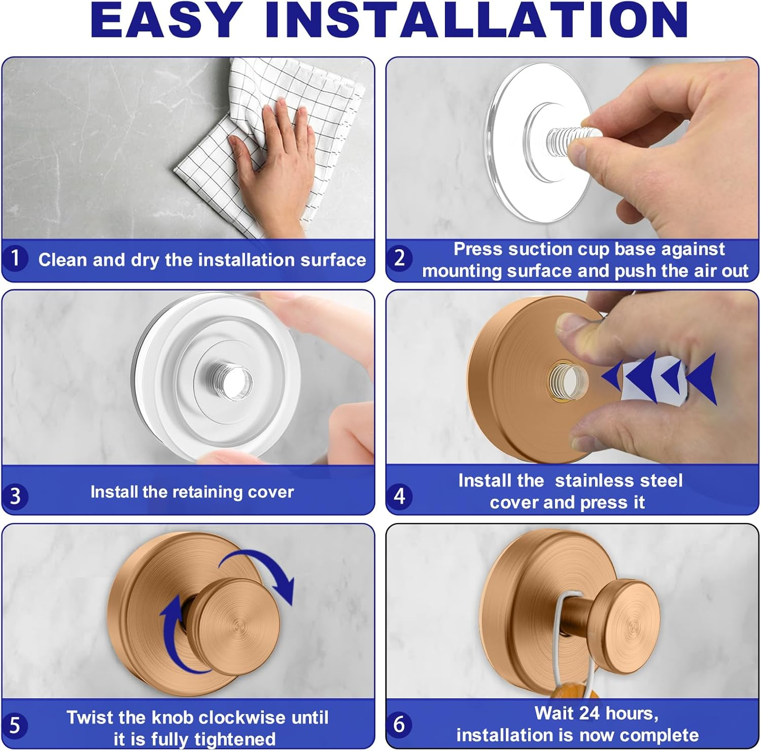 Suction Cup Hooks for Shower, Removable Towel Hooks for Bathroom Window Glass Door Wall, Bath Robe Looafh Wreath Hook for Hanging - 2 Pack, Champagne Bronze image number 3