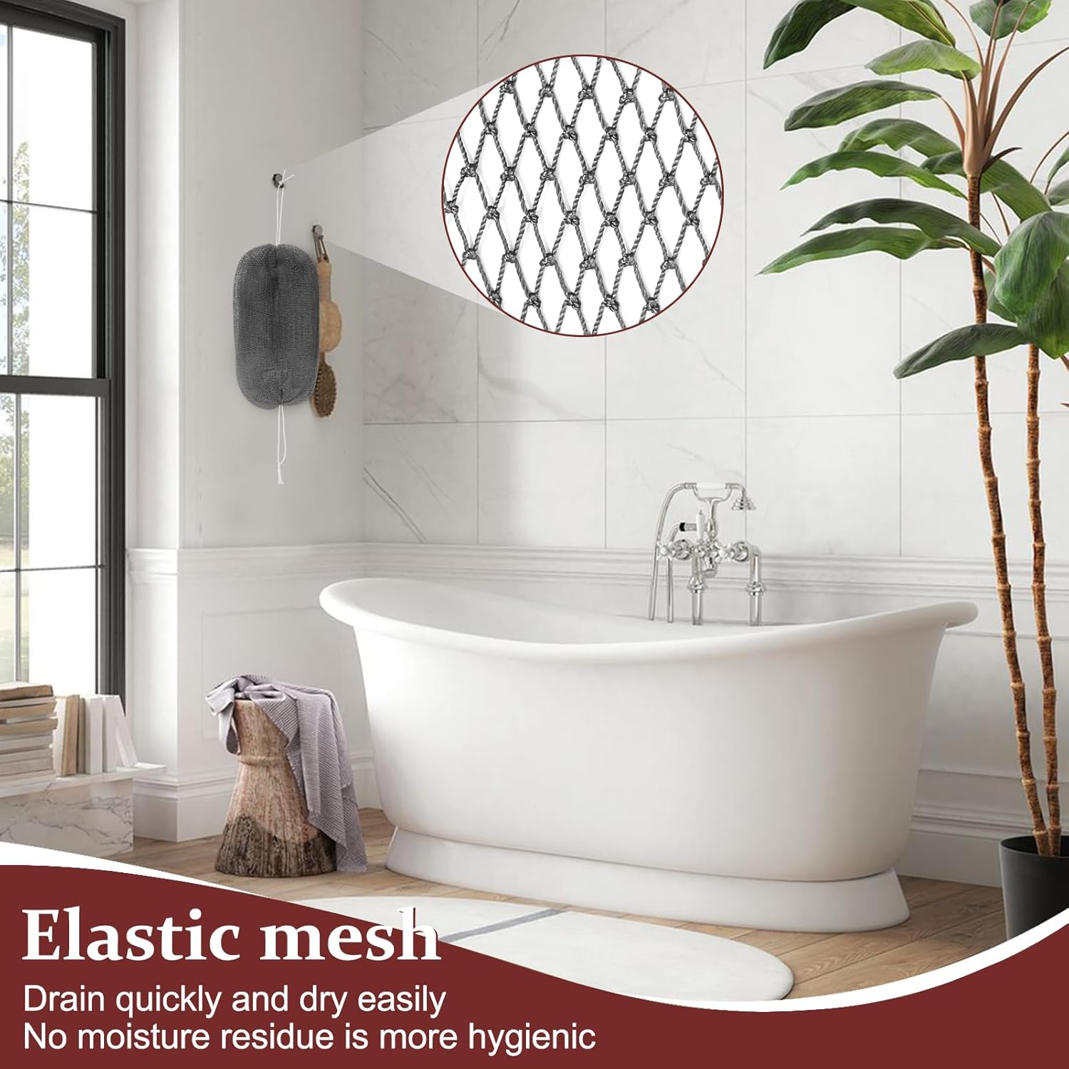 African Net Sponge with Knots,Authentic Exfoliating Bath Sponge for Deep Cleansing, Long-Lasting Body Scrub, Shower & Bath Accessories for Women & Men (Dark Grey) - Brown image number 2