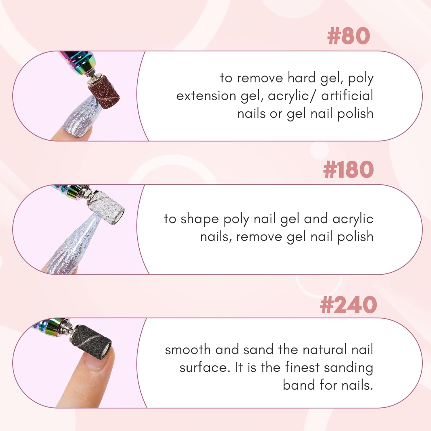 Makartt Sanding Bands for Nail Drill - 100 Pcs #240 Fine Grits Nail File Sanding Bands for Drill Bits, Nail Prep Smooth Polish, Upgrade Thicker Durable Sanding Drill Bit for Acrylic Nails Gel, Black