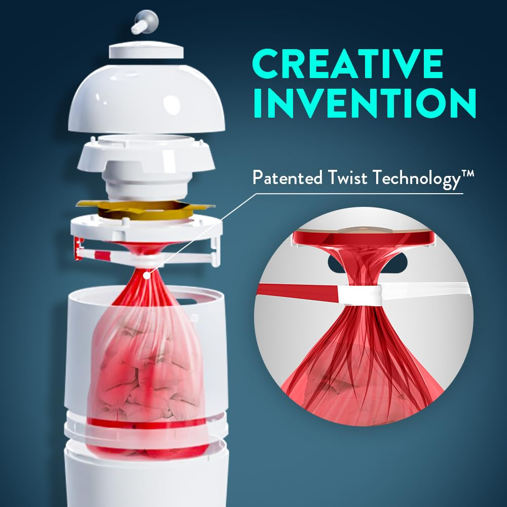 Nappy Bin Patented Diaper Twist'R Bin, Prince Lionheart Nappy Disposable Odor Free, Baby Registry Gift Nursery Essentials, with 2 Refill Bags & 2 Charcoal Sachets image number 5