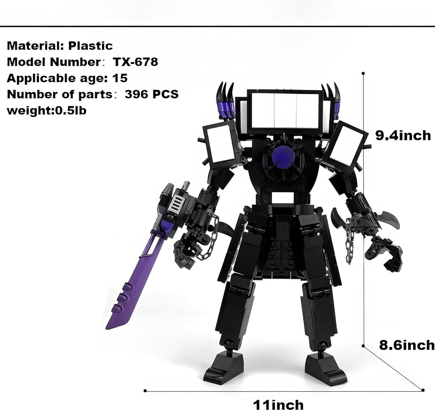 Upgraded Titan TV Man Skibidi Toilet Building Blocks Modelo, TV Man Toy Gifts for Mens Toy Video Game Fans Age 15+ (396 Pieces) TX-678