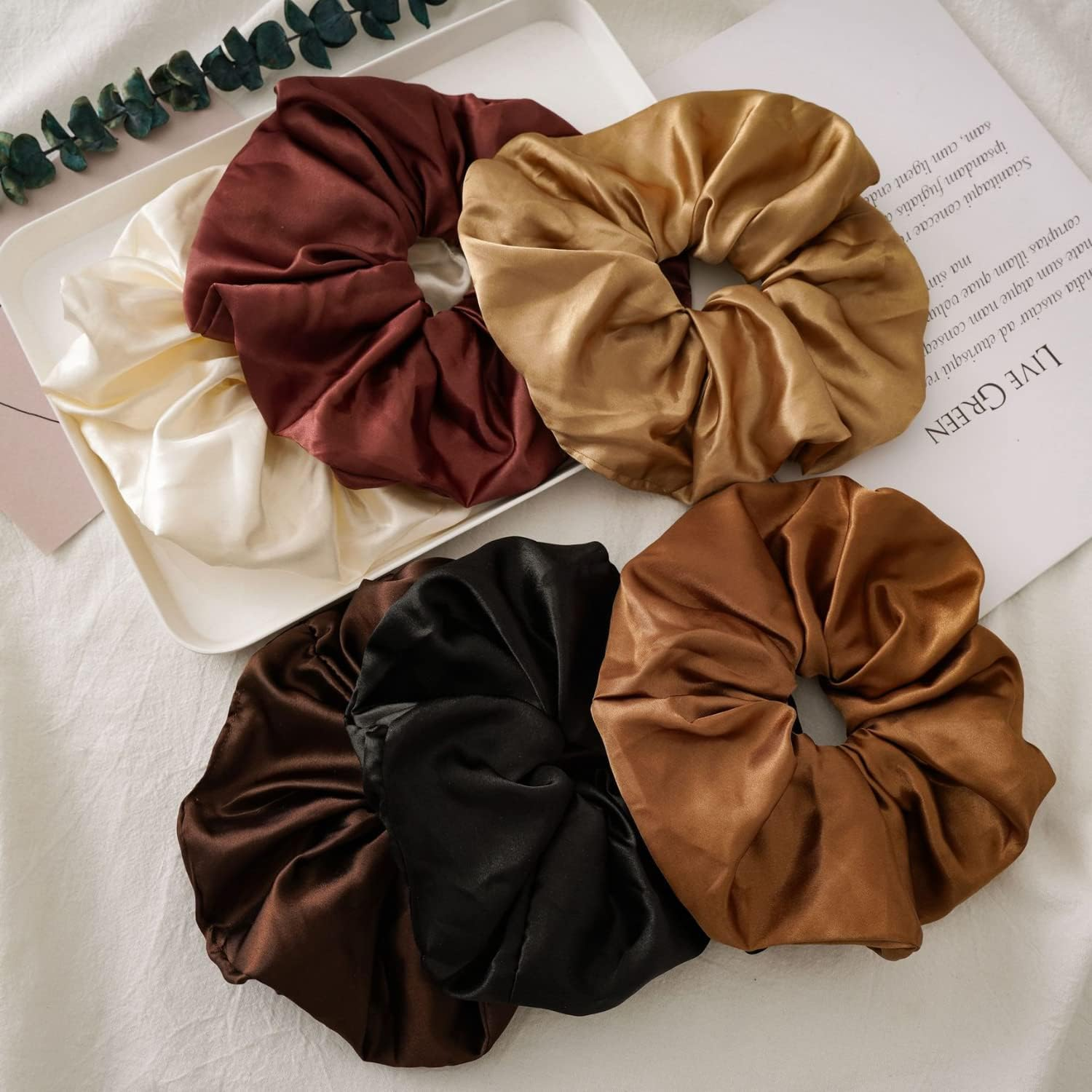 Big Satin Scrunchies for Women, XL Oversized Hair Scrunchies for Thick Hair, Extra Large Soft Silk Pillow Scrunchy, Jumbo Hair Tie for Curly Hair Buns Ponytails, 6 Pack(M)