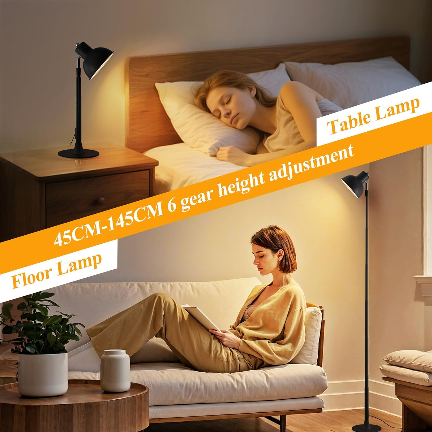 Cordless LED Metal Table Lamp, 2-In-1 Led Floor Lamp & Desk Lamp, Standing Lamp with Adjustable Reading Lights, USB Rechargeable Tall Lamps Bedside Lamp with 3 Color Modes & Stepless Dimmable image number 5