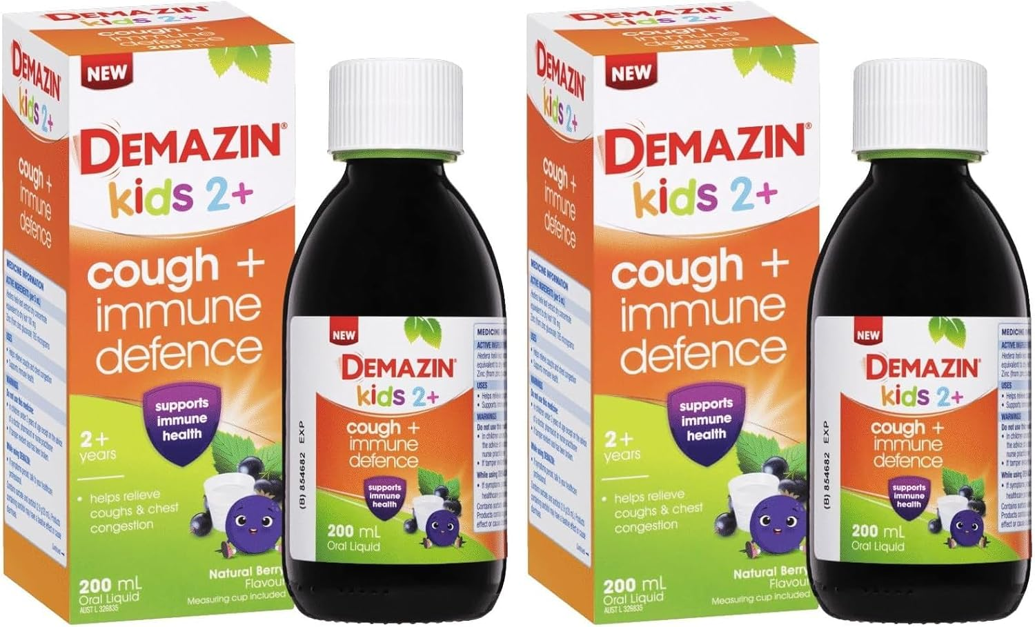 Demazin Kids 2+ Cough + Immune Defence Syrup 200 Ml (Pack of 2)