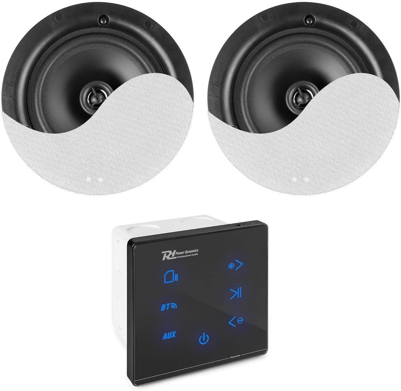 Power Dynamics Powerline A50B Bluetooth Ceiling Speaker System with Amplifier - 2X In-Ceiling Speakers for Home, Bathroom, Seamless Audio Experience, Wall Mounted Bluetooth Amplifier
