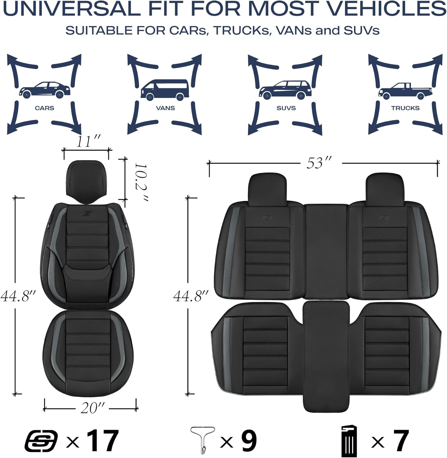 Skechers MAX Cushioning Seat Covers,Memory Foam Leather Car Seat Covers,Waterproof Car Seat Protector Full Sets,Car Seat Cushion Airbag Automotive Universal Fit for Most Cars,Vans,Trucks,Suv,Grey image number 6
