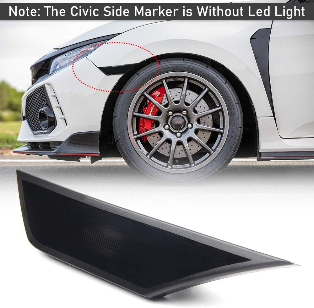 Civic Side Marker Kit Clear Lens Compatible with 2016-Up Honda Civic, Replace OEM Front Sidemarker without Led Bulbs (LY055-2N)