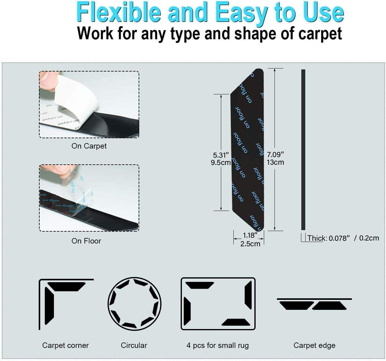 Rug Gripper Pads - Premium Non-Slip Underlay for All Floors | Keeps Rugs Flat on Tile, Wood, Laminate | Carpet Tape 24 Pack | Home D&eacute;cor Essential image number 2