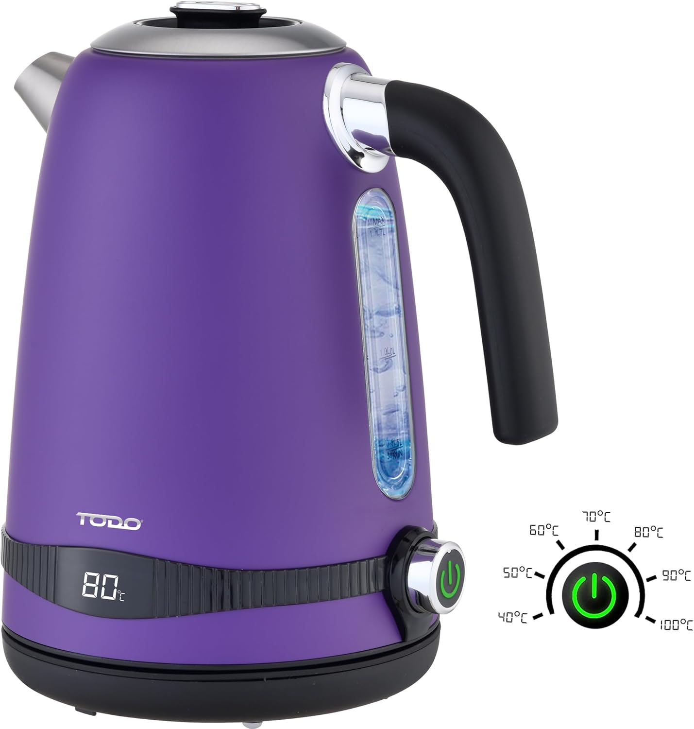 TODO 1.7L Stainless Steel Cordless Kettle Keep Warm Electric Led Water Jug - Purple